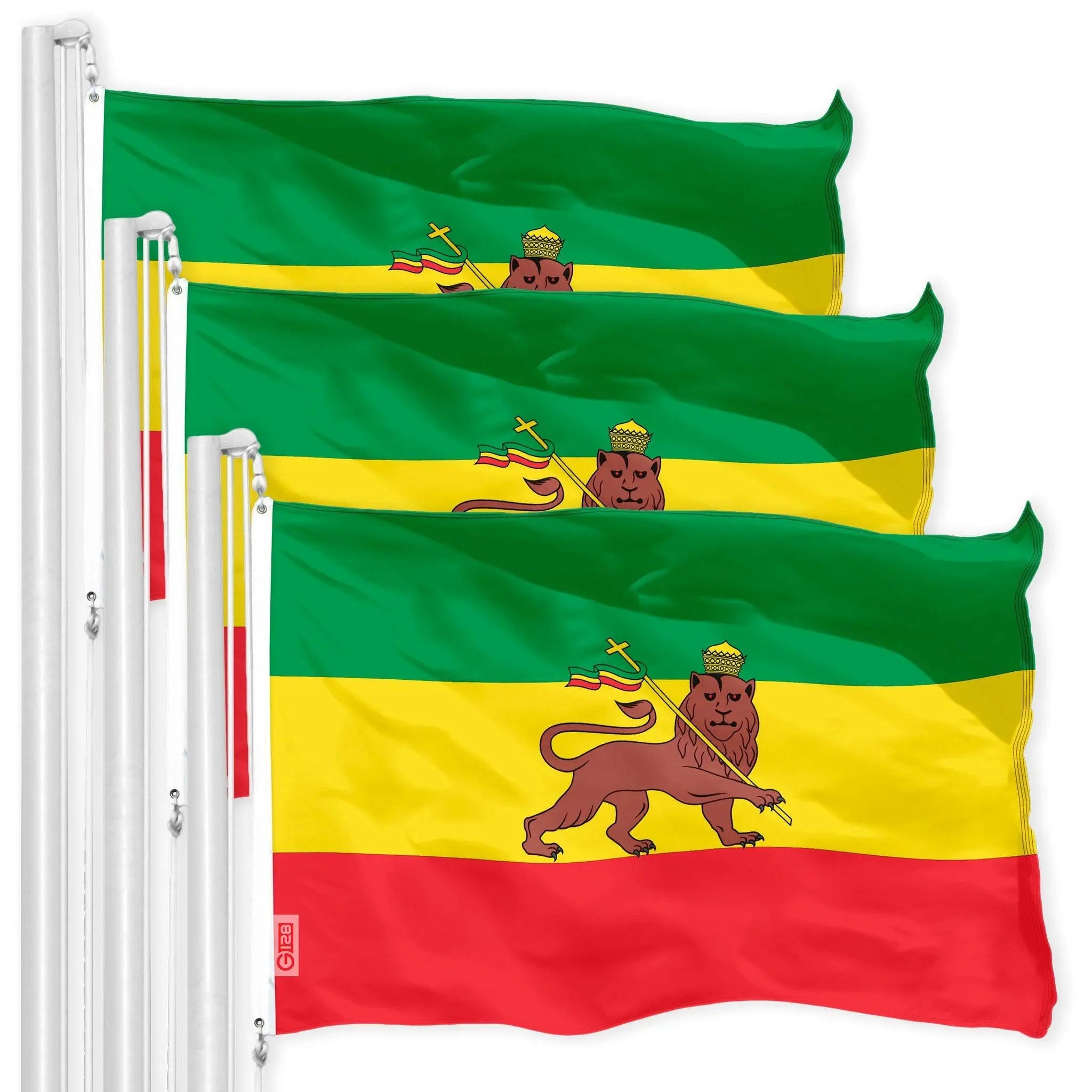 Ethiopia Lion Ethiopian Flag 3x5 Ft 3-Pack 150D Printed Polyester By G128 G128