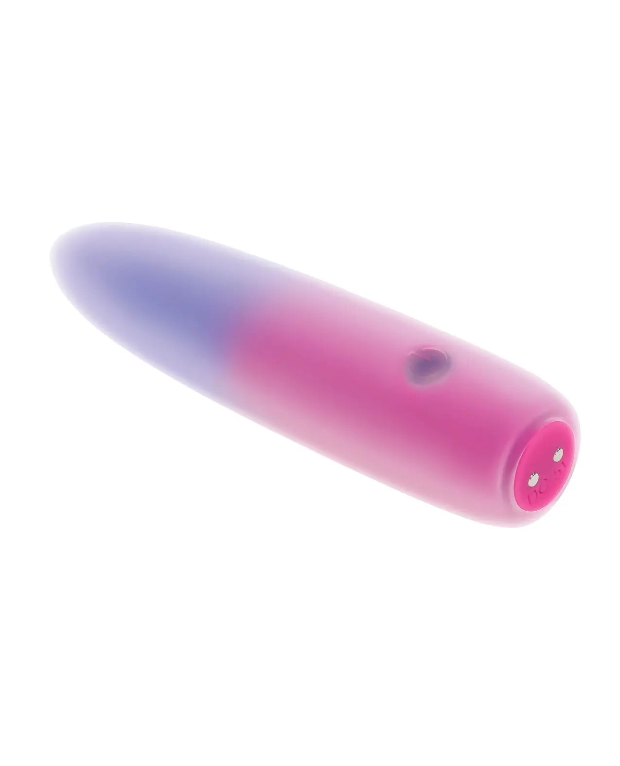 Vibrant pink and purple silicone vibrator with a sleek design and easy-to-use button for pleasurable experiences.