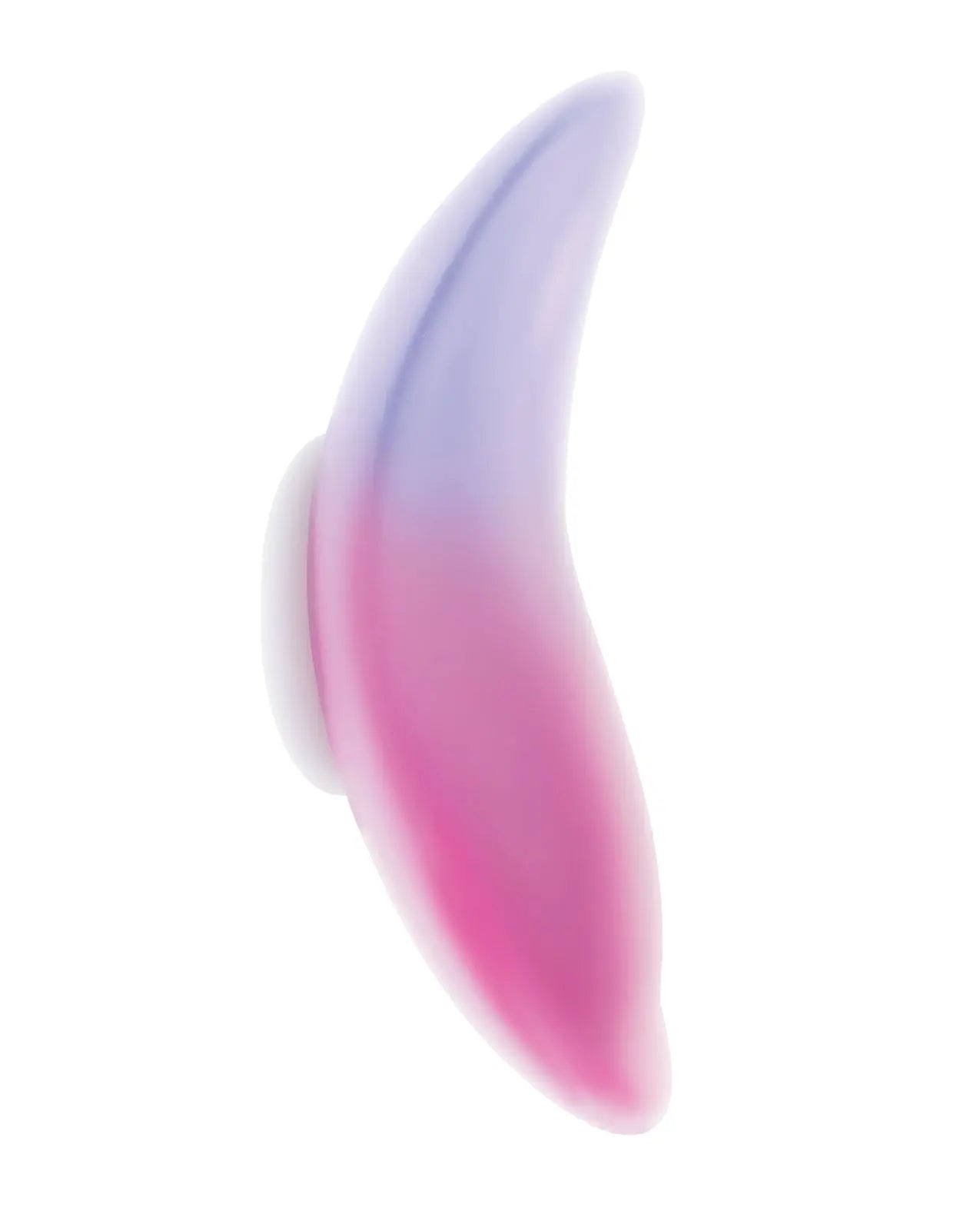 Pink and lavender silicone curved massage accessory for enhanced pleasure and relaxation.