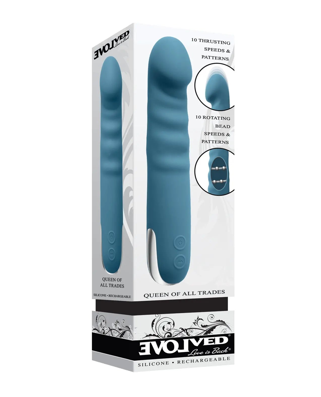 Evolved Queen of All Trades Thrusting & Rotating Vibrator - Teal - GreatEagleInc