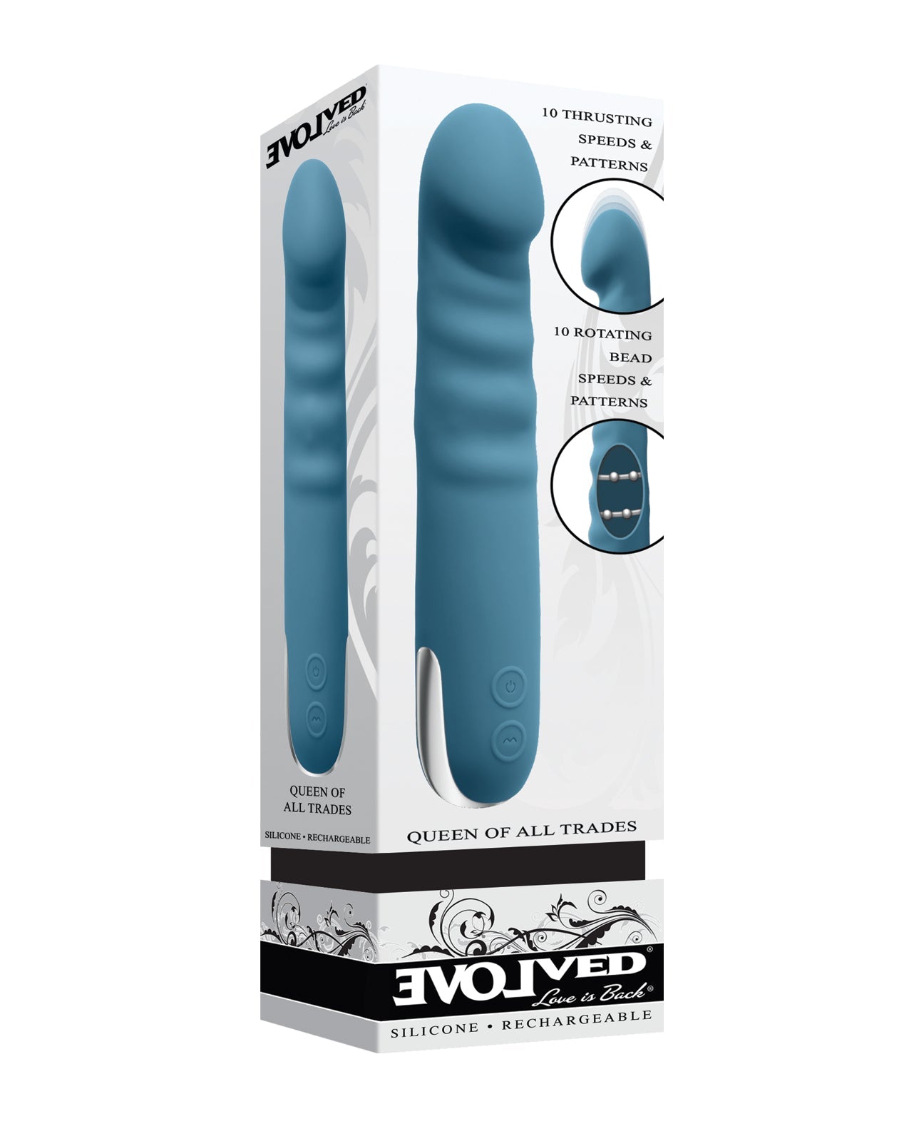 Evolved Queen of All Trades Thrusting & Rotating Vibrator - Teal - GreatEagleInc