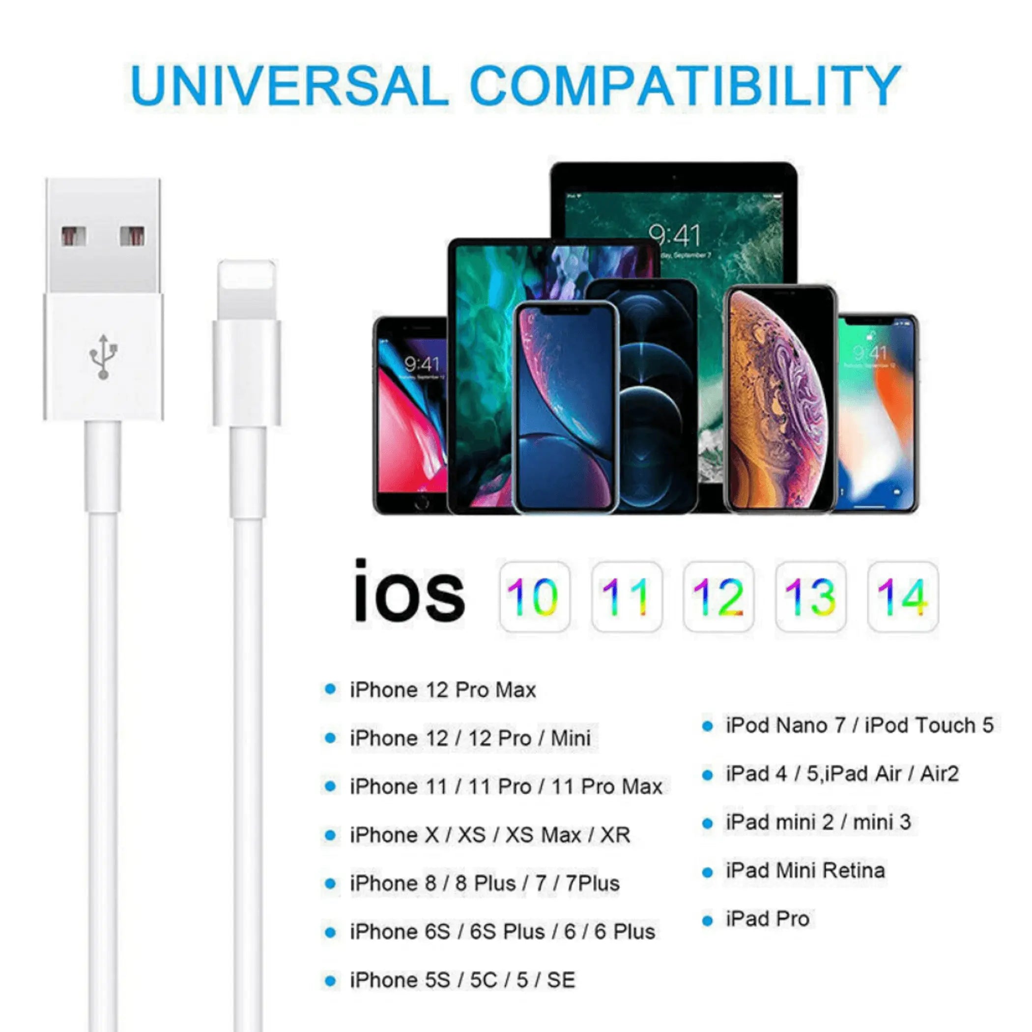 Extra Long 10FT USB Data Cable Cord For iPhone Indoor Outdoor