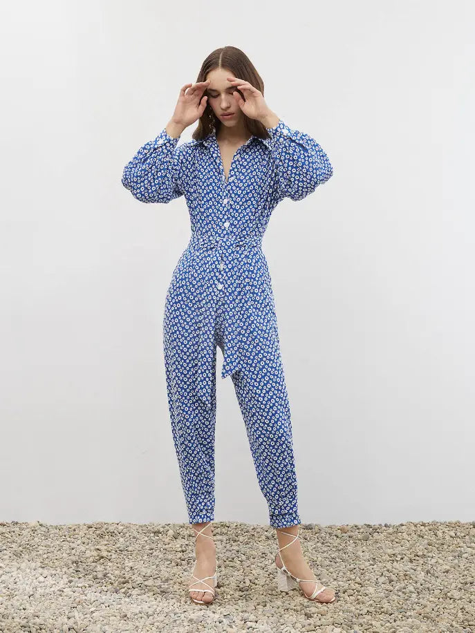 Eyelet Self-Belt Jumpsuit Monique Store