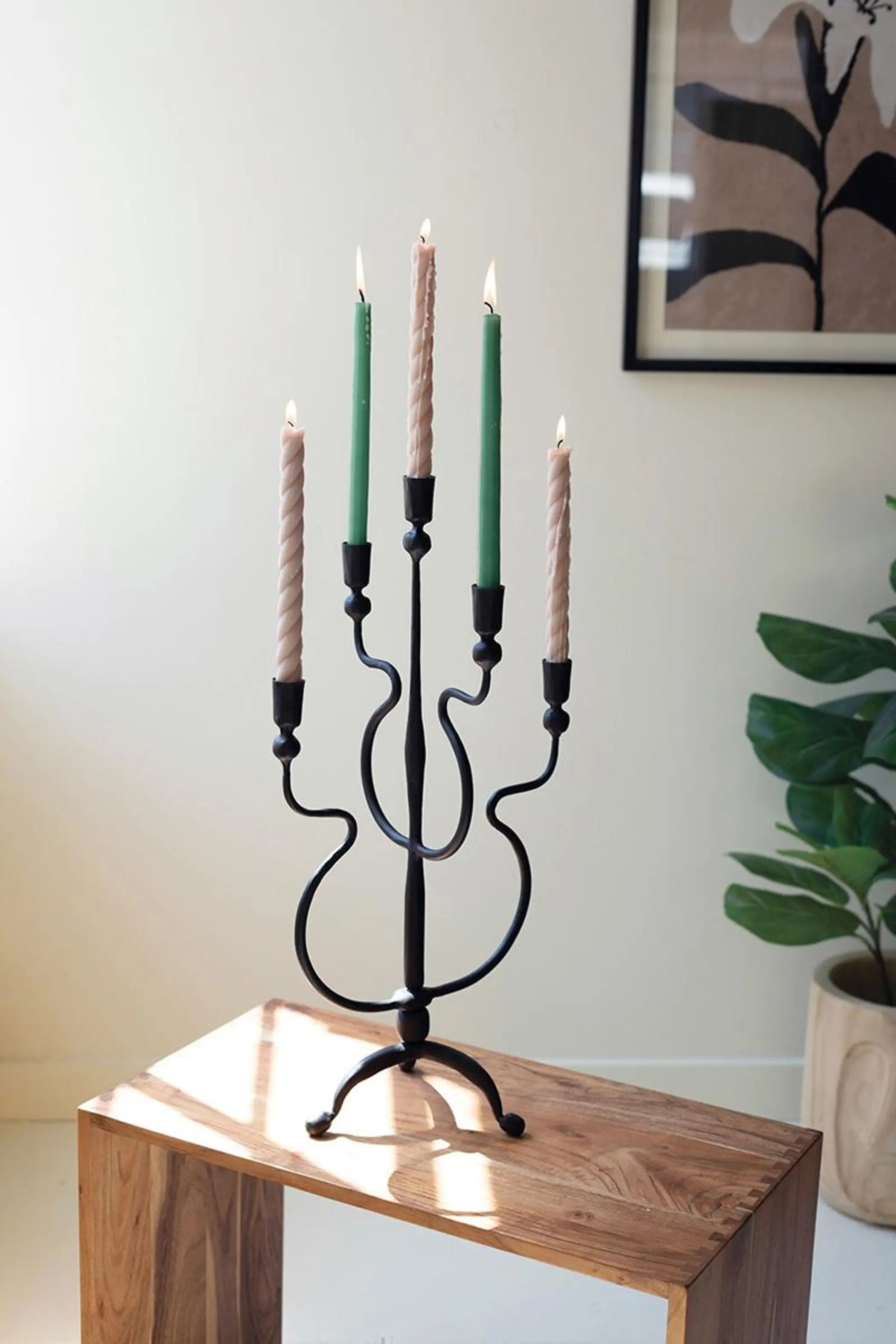 FORGED IRON FIVE TAPER CANDELABRA Kalalou