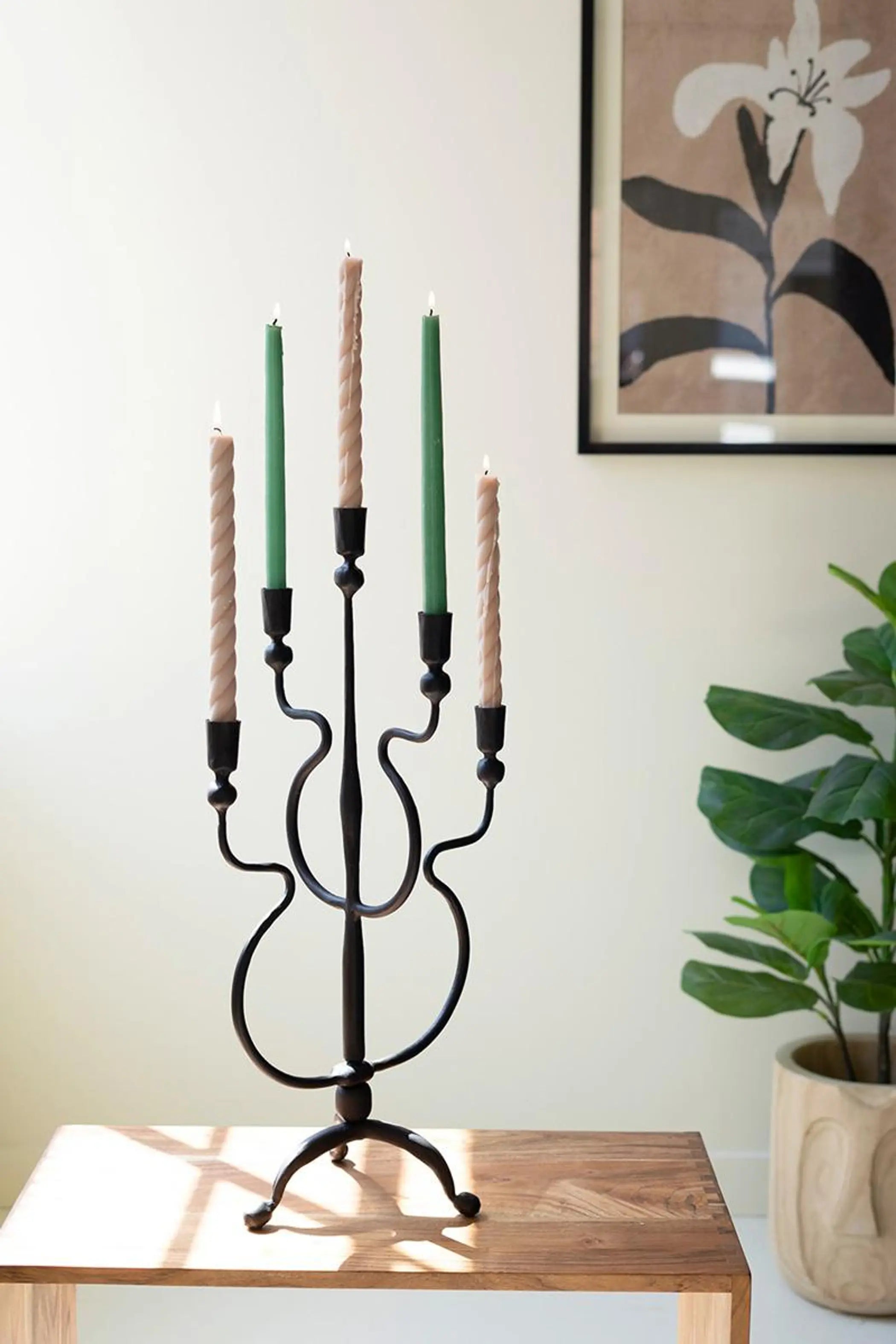 FORGED IRON FIVE TAPER CANDELABRA Kalalou