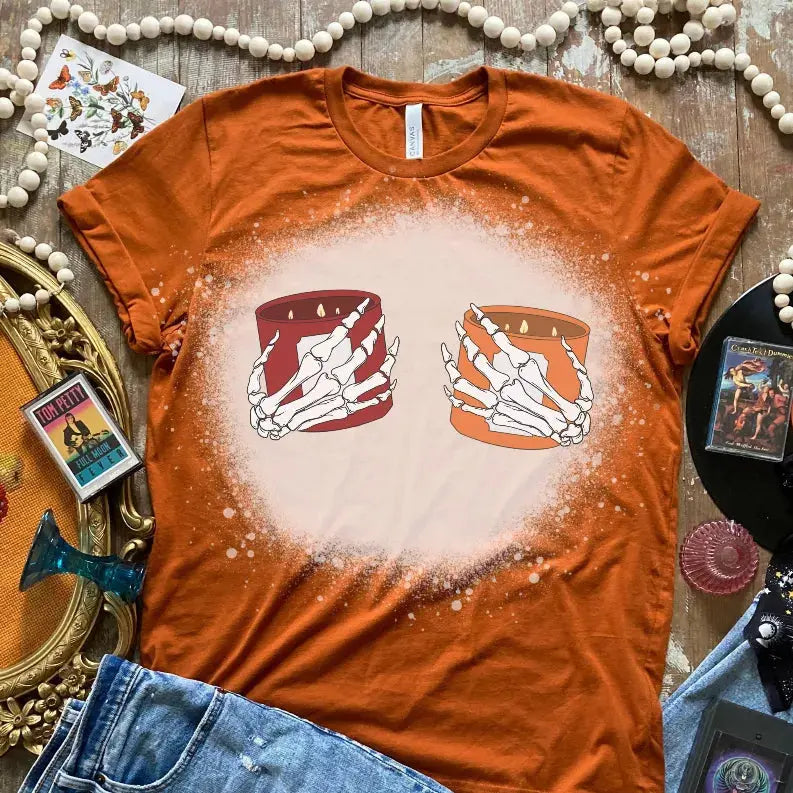 Fall Candles Skelly Bleached Shirt CK's Boutique