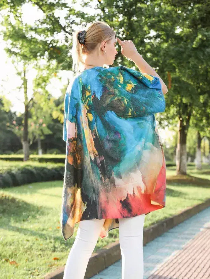 Fall/Winter Cashmere-Wool Blend Sea of Clouds Ruana JC Sunny Fashion