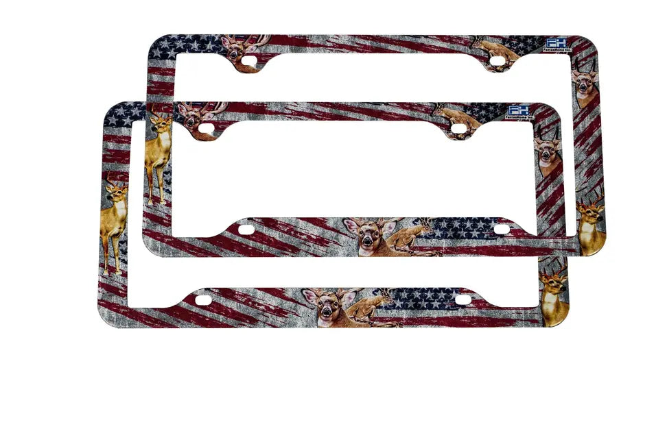 FantasHome 2 Pack Stainless Metal Car License Plate Frame Cover, US Standard Size (Flag) FantasHome