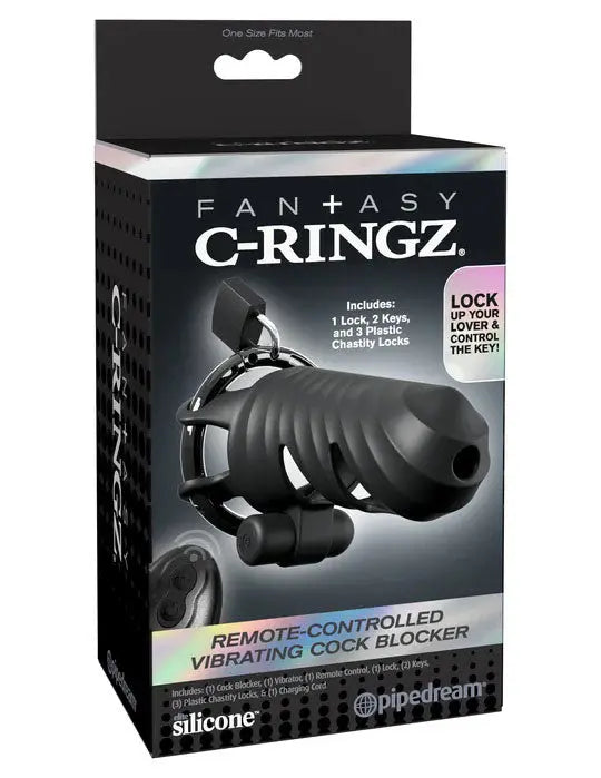 Fantasy C-Ringz Remote-Controlled Vibrating Cock Blocker - Black Pipedream