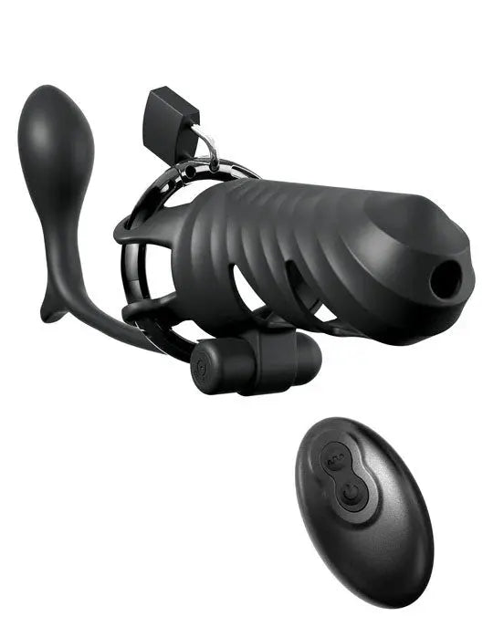 Fantasy C-Ringz Remote-Controlled Vibrating Cock Blocker With Ass-Gasm Plug - Black Pipedream