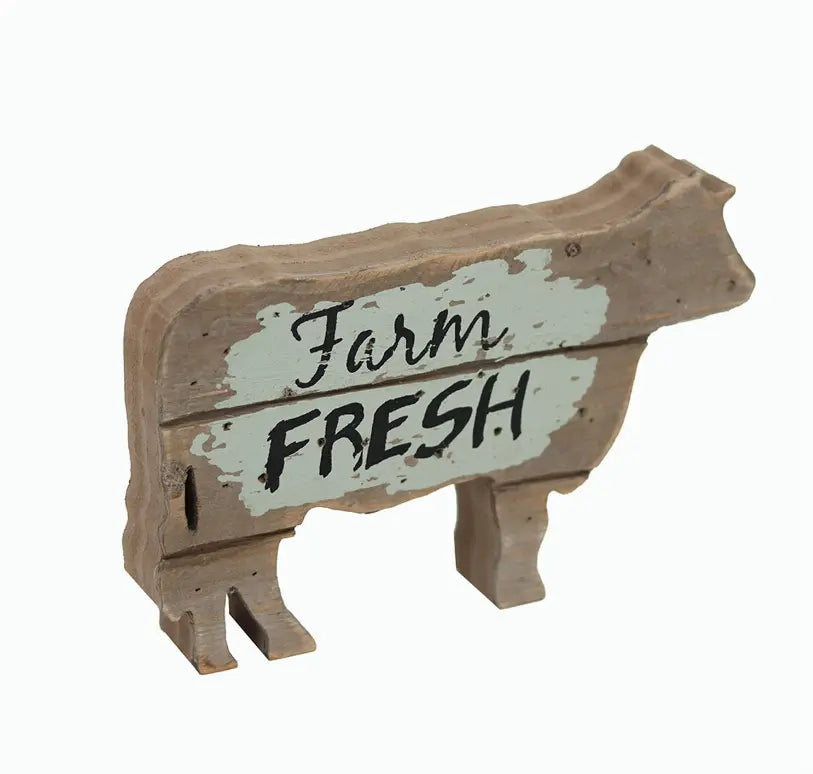 Farm Fresh Wood Cow Tabletop Decor- Farmhouse Rustic Wood Cow Statue- Mini Vintage Animal Home Decor Paris Loft Inc