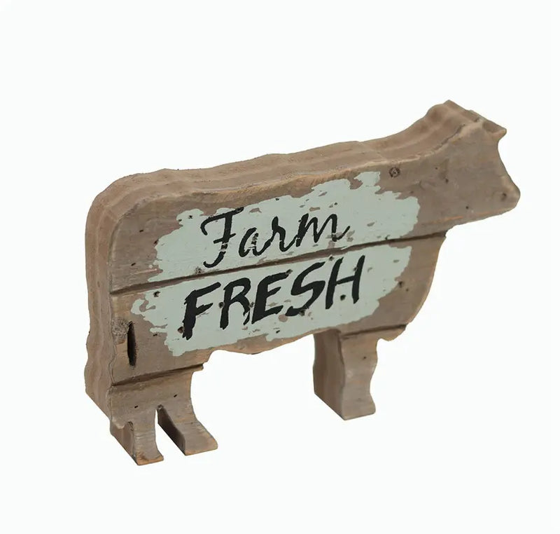 Farm Fresh Wood Cow Tabletop Decor- Farmhouse Rustic Wood Cow Statue- Mini Vintage Animal Home Decor Paris Loft Inc