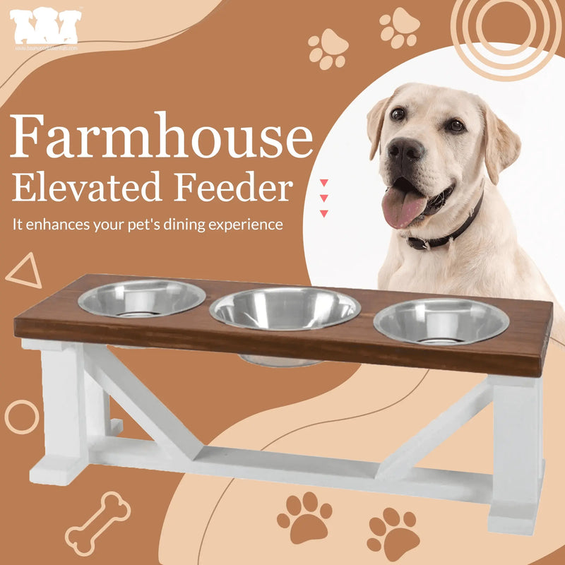 Farmhouse 3-Bowl Elevated Dog Feeder Bearwood Essentials