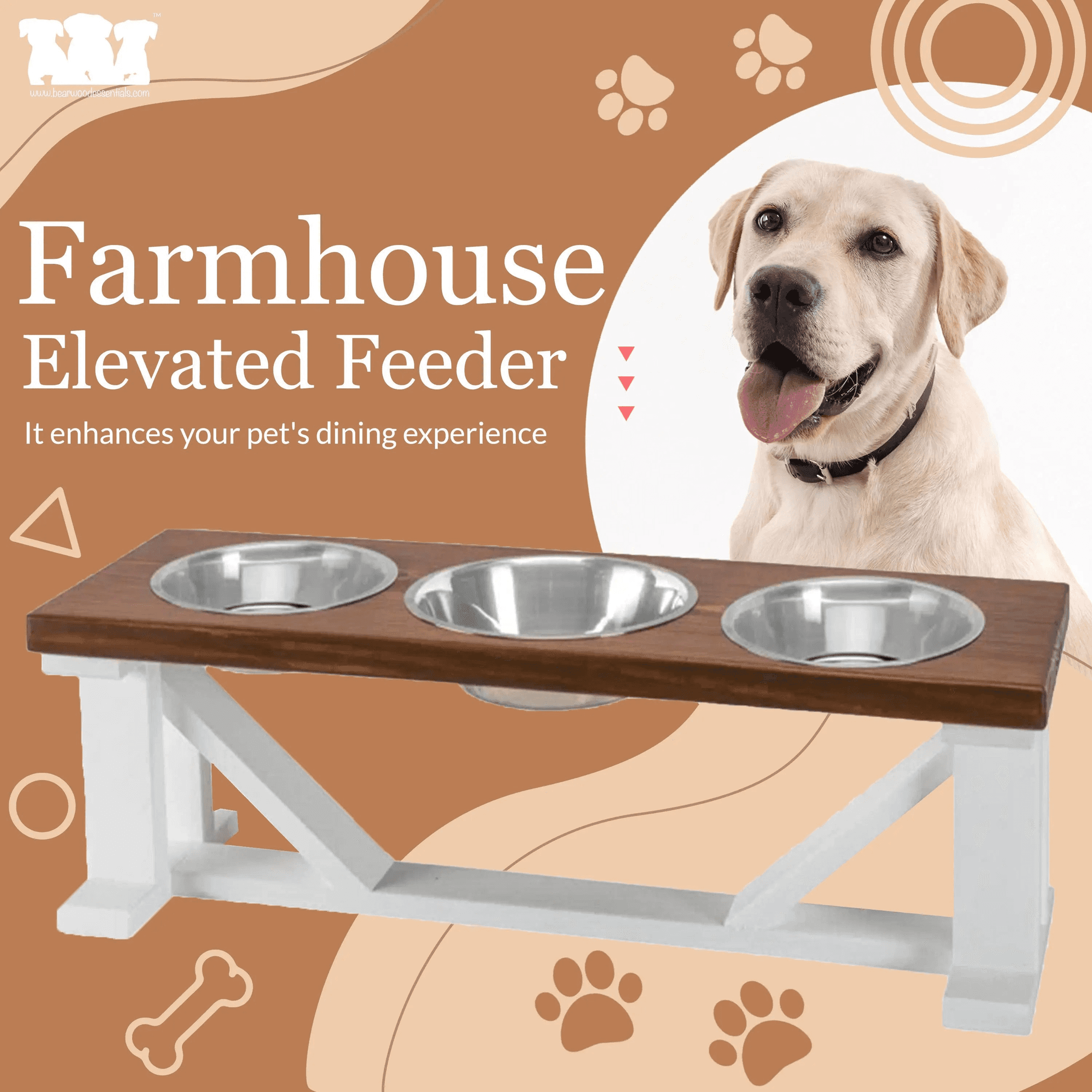 Farmhouse 3-Bowl Elevated Dog Feeder Bearwood Essentials