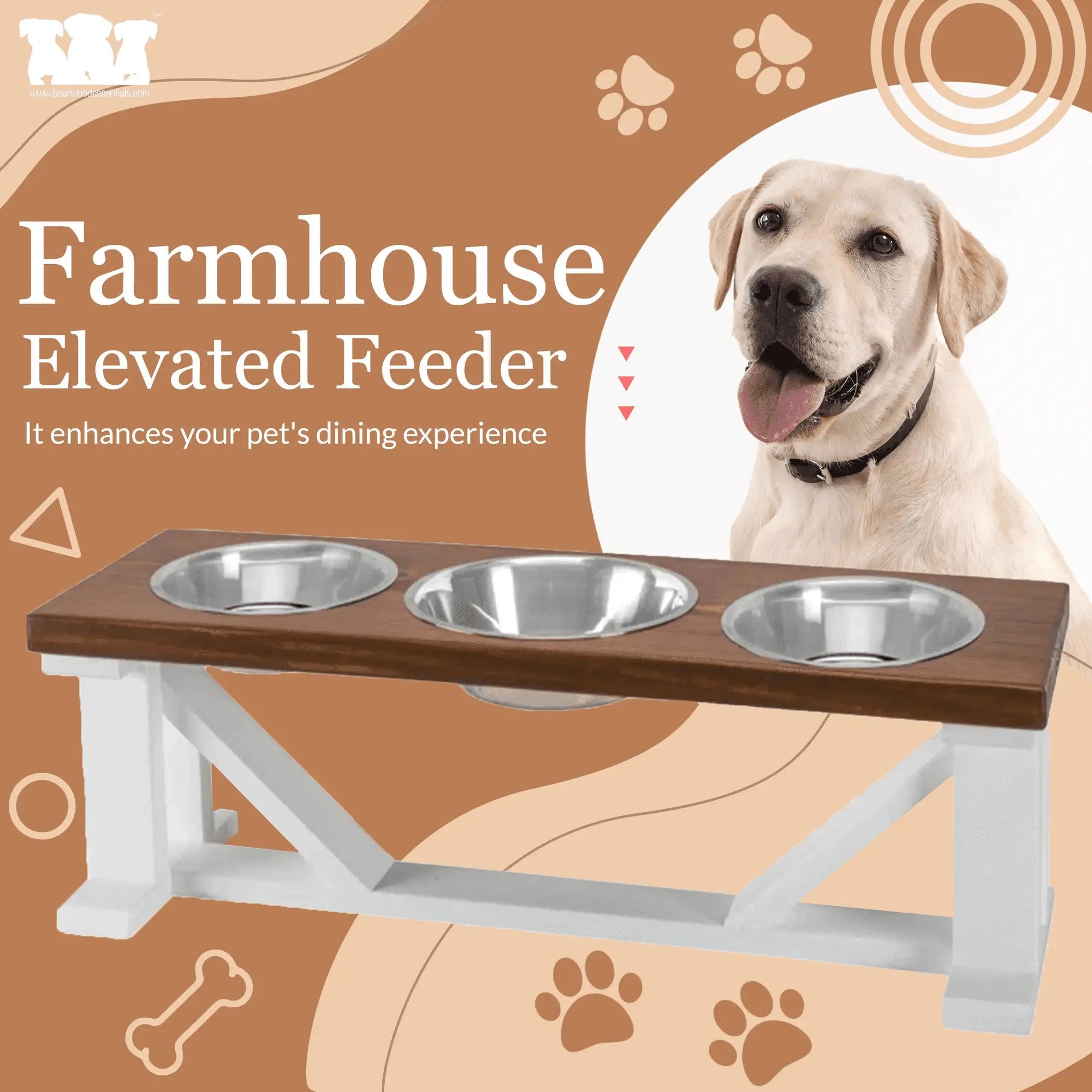 Farmhouse 3-Bowl Elevated Dog Feeder Bearwood Essentials