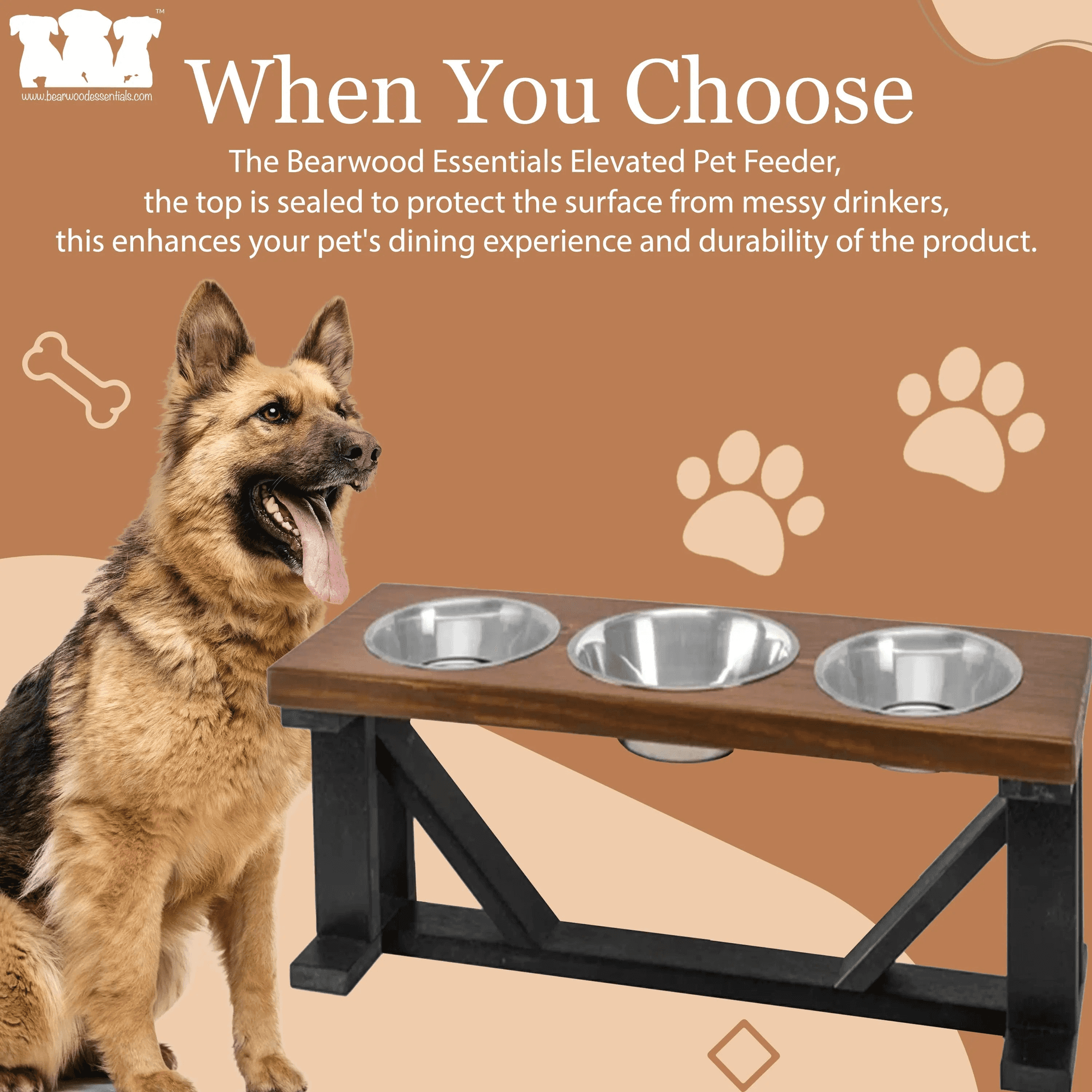 Farmhouse 3-Bowl Elevated Dog Feeder Bearwood Essentials