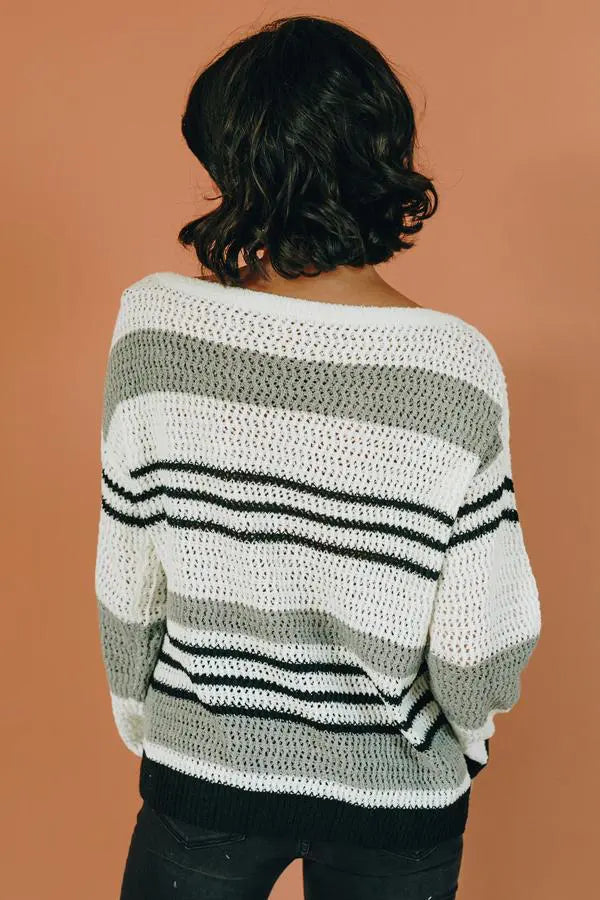 Fashion Capital Striped Knit Sweater Stay Warm in Style