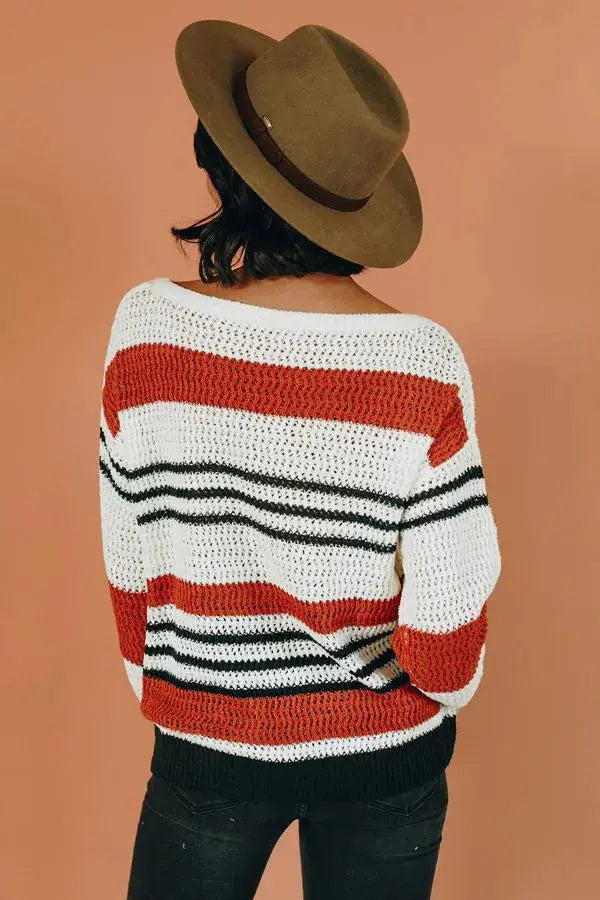 Fashion Capital Striped Knit Sweater Stay Warm in Style