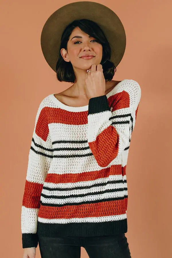 Fashion Capital Striped Knit Sweater Stay Warm in Style