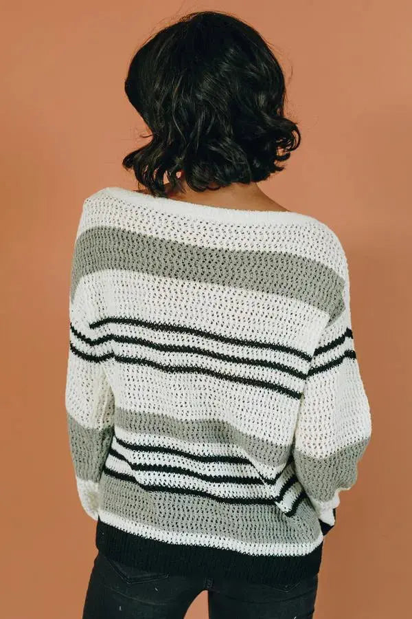 Fashion Capital Striped Knit Sweater Stay Warm in Style