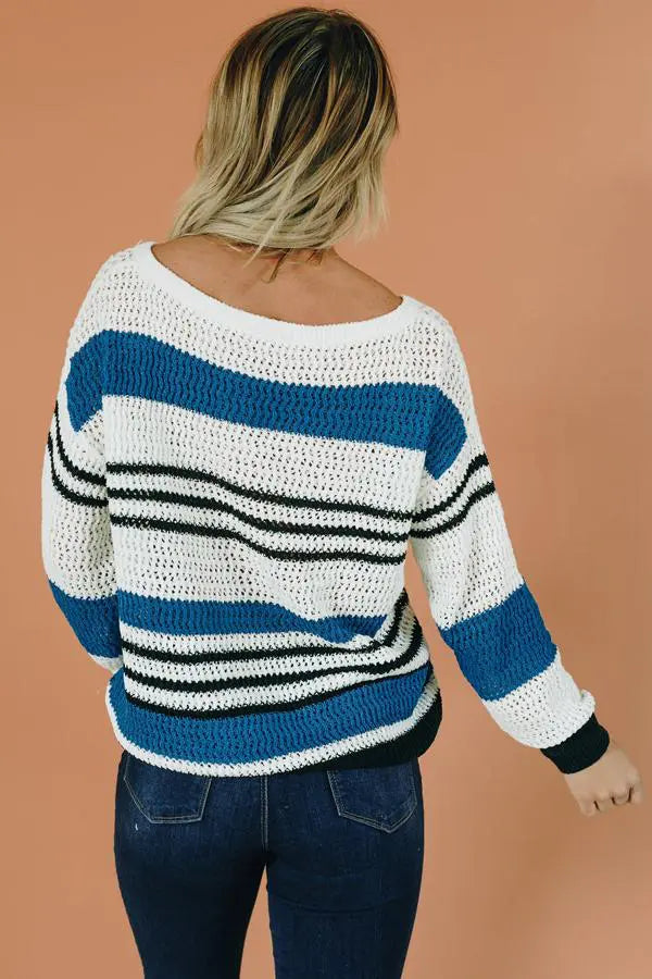 Fashion Capital Striped Knit Sweater Stay Warm in Style