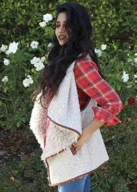 Faux Fur Collared Draped Open Front Sherpa Vest SurelyMine