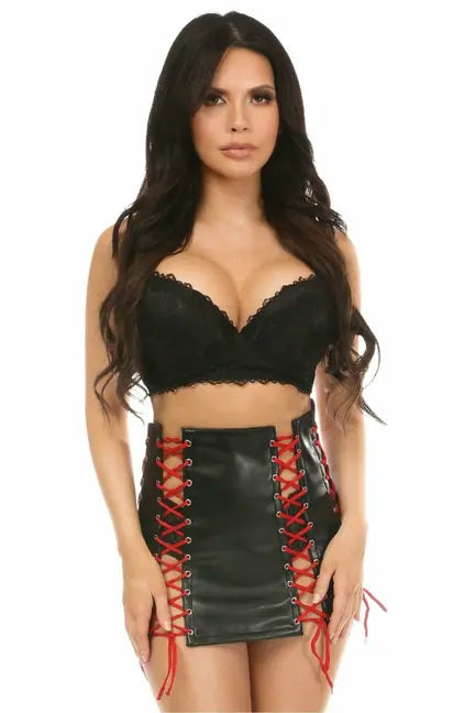 Faux Leather Lace-Up Skirt with Lacing Daisy Corsets