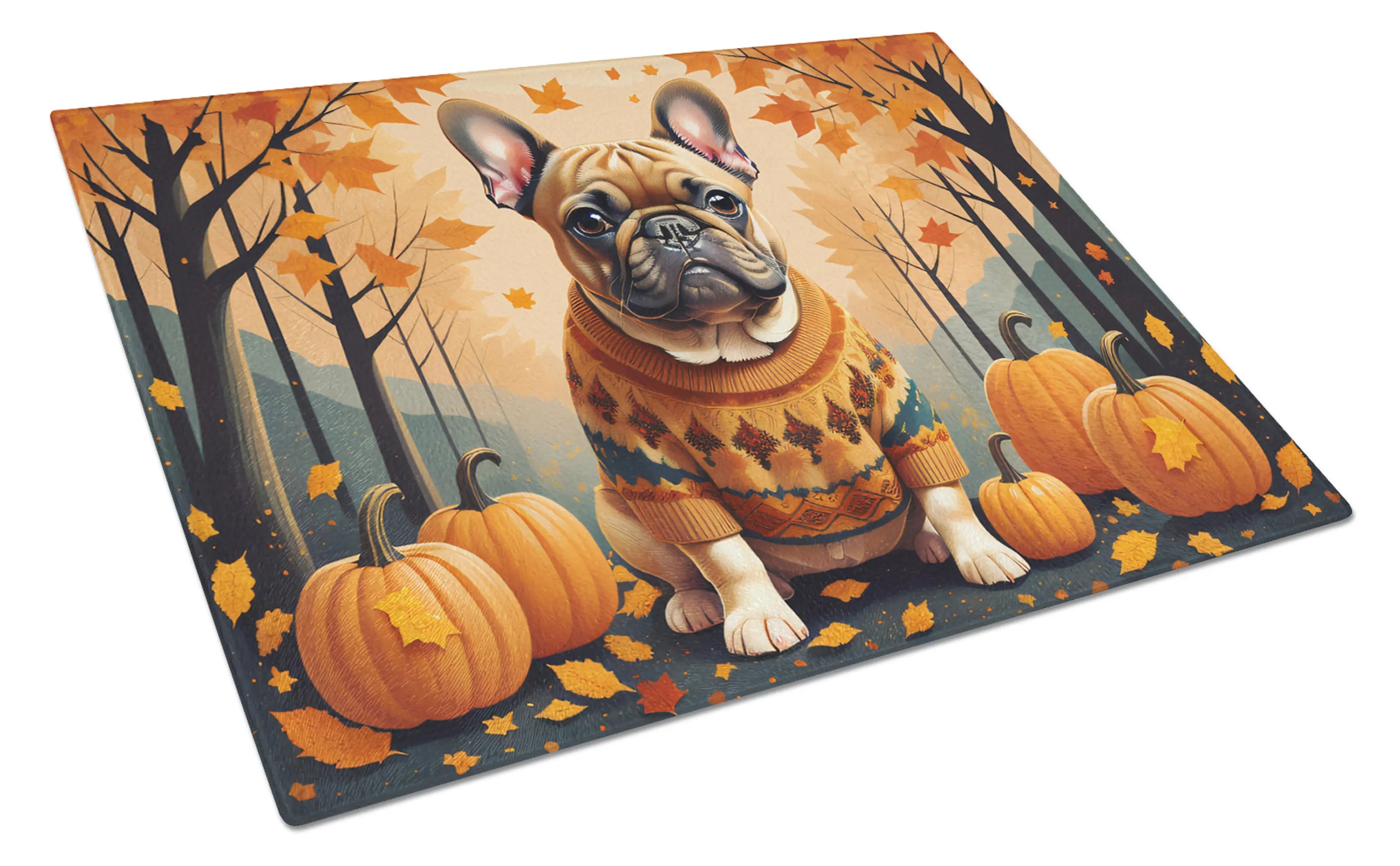 Fawn French Bulldog Fall Glass Cutting Board Caroline's Treasures