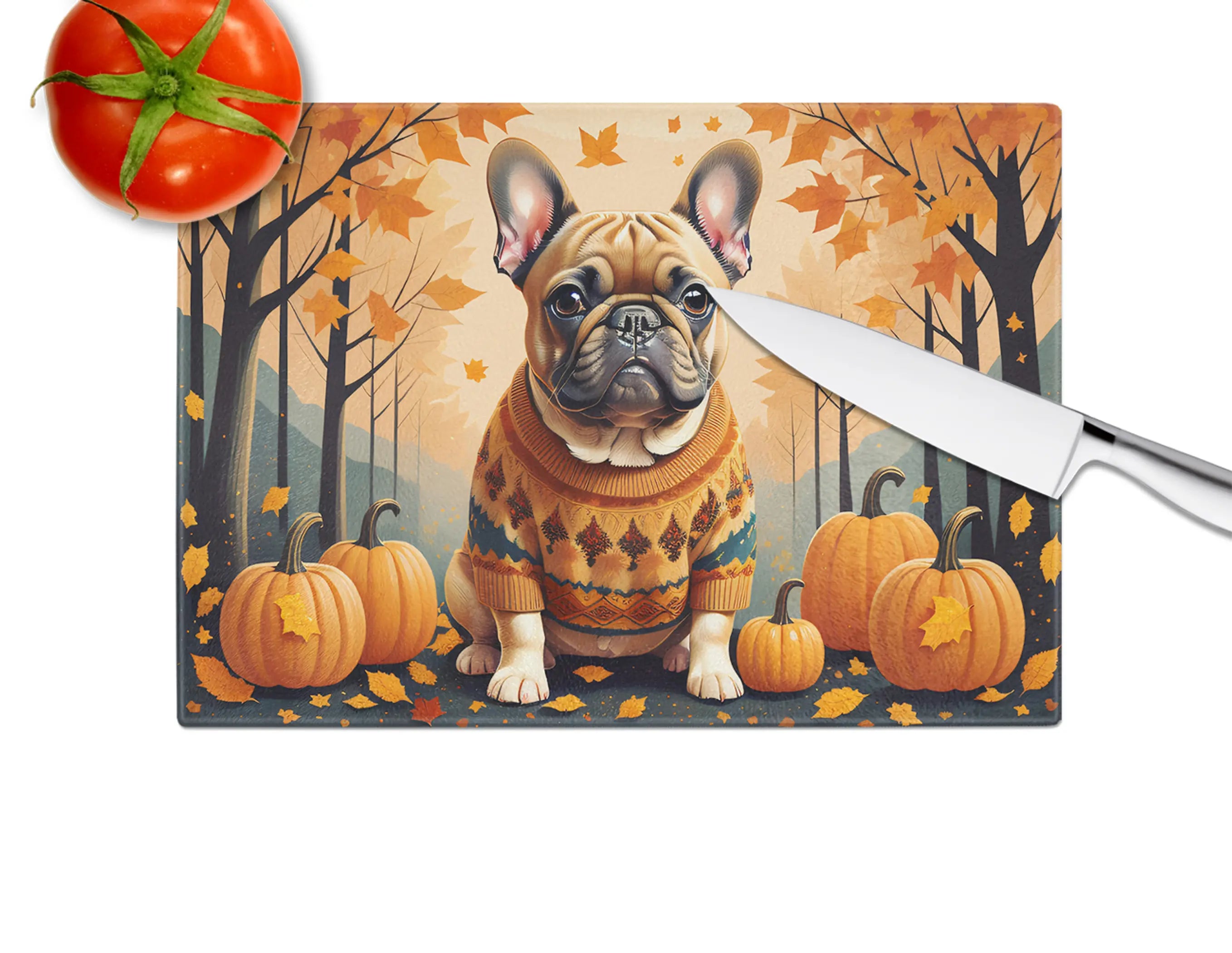 Fawn French Bulldog Fall Glass Cutting Board Caroline's Treasures