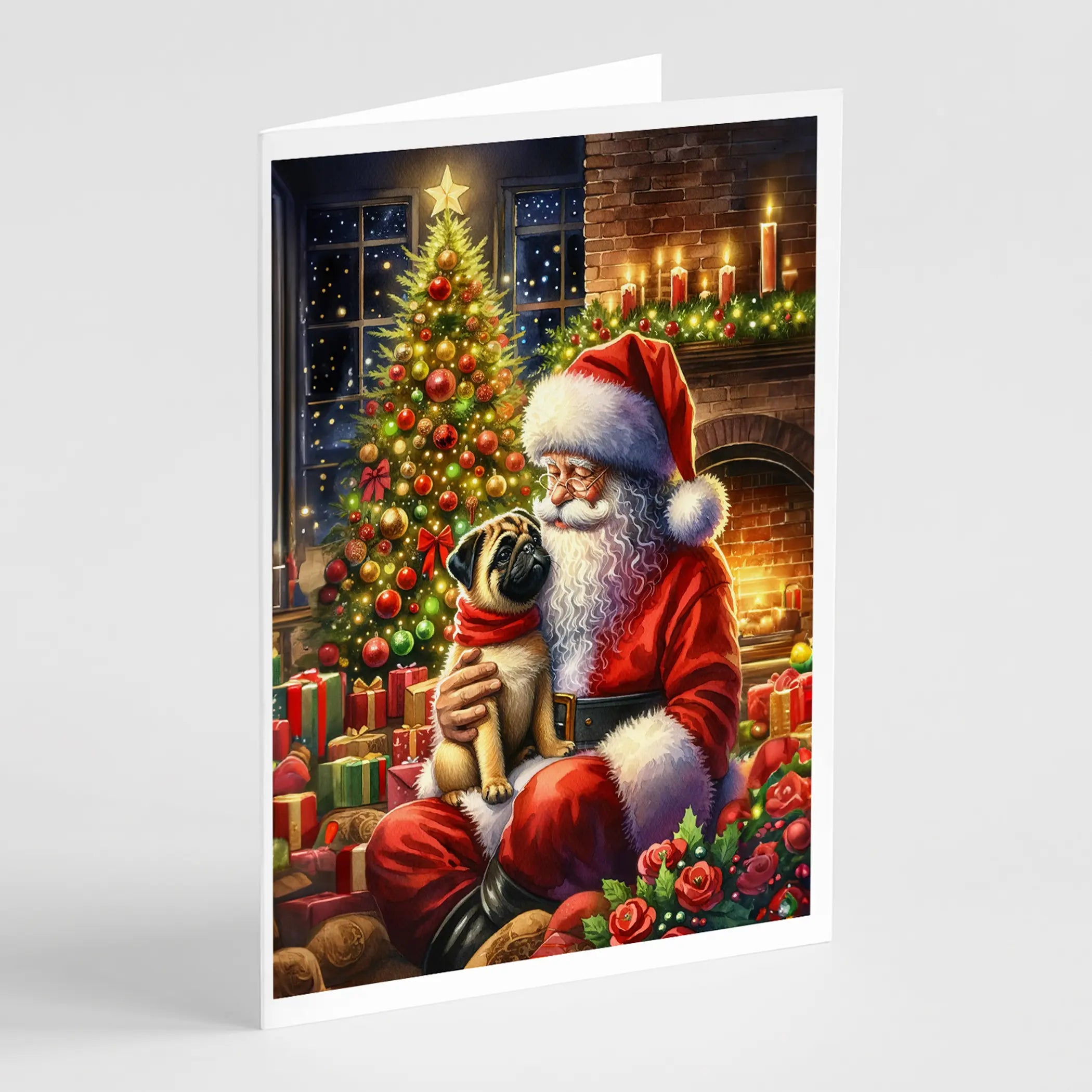 Fawn Pug and Santa Claus Greeting Cards Pack of 8 Caroline's Treasures