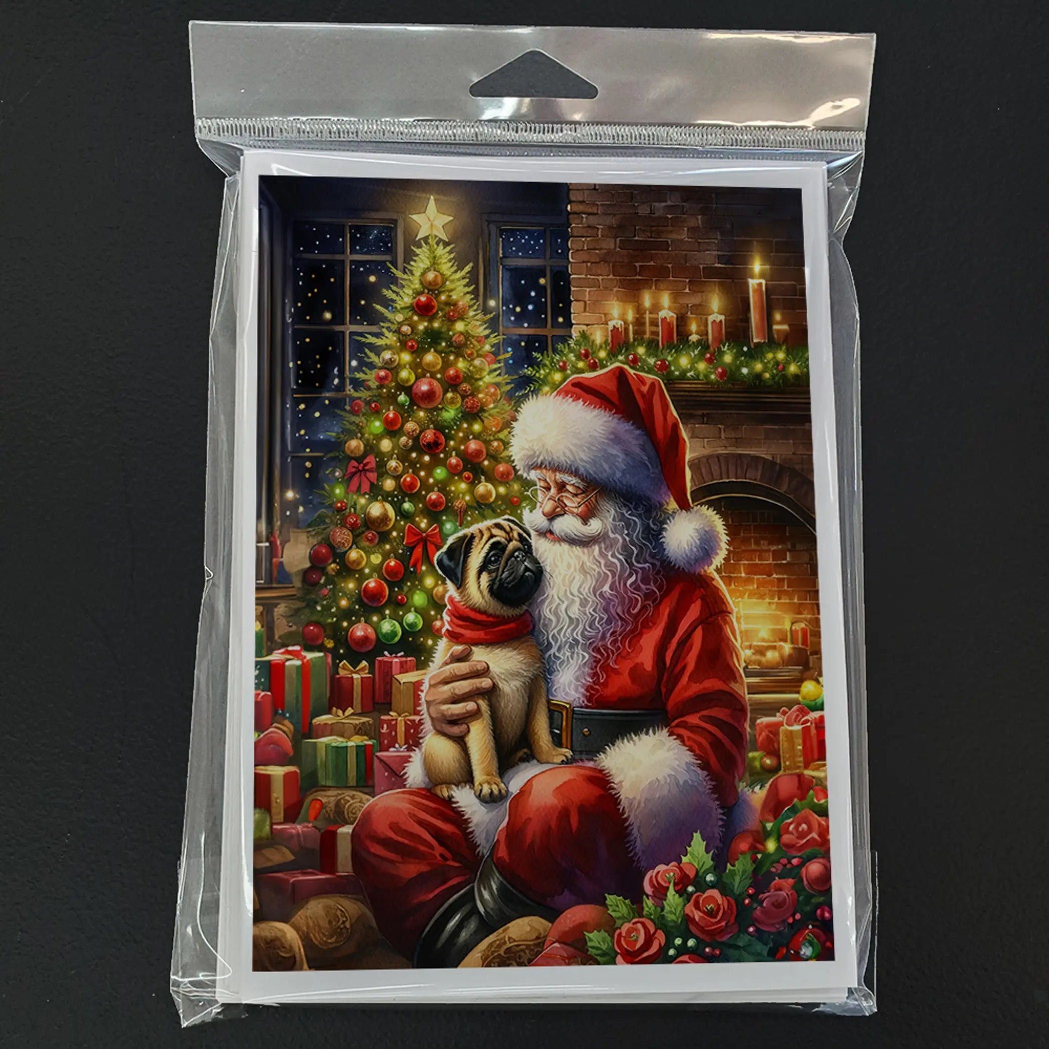 Fawn Pug and Santa Claus Greeting Cards Pack of 8 Caroline's Treasures