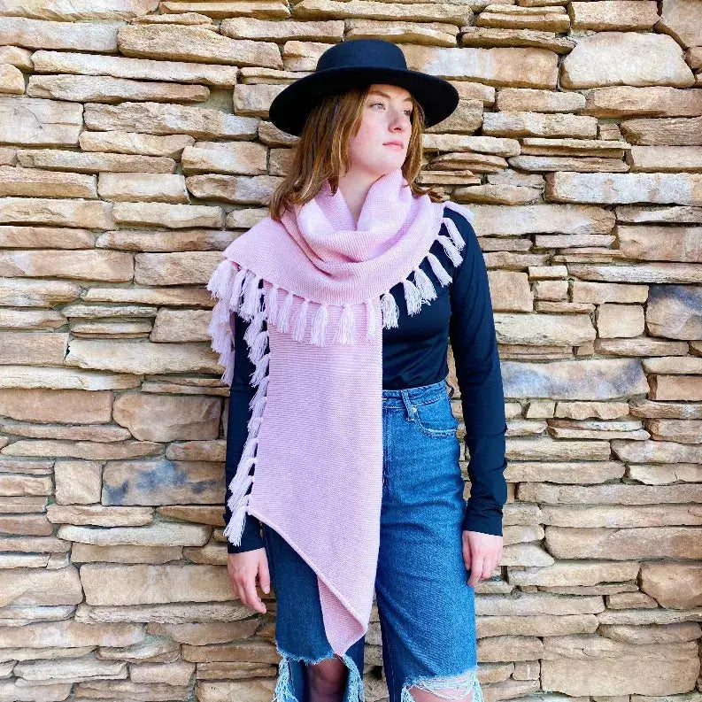 Feminine Fringe Blanket Scarf Ellison+Young