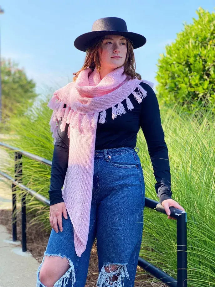 Feminine Fringe Blanket Scarf Ellison+Young