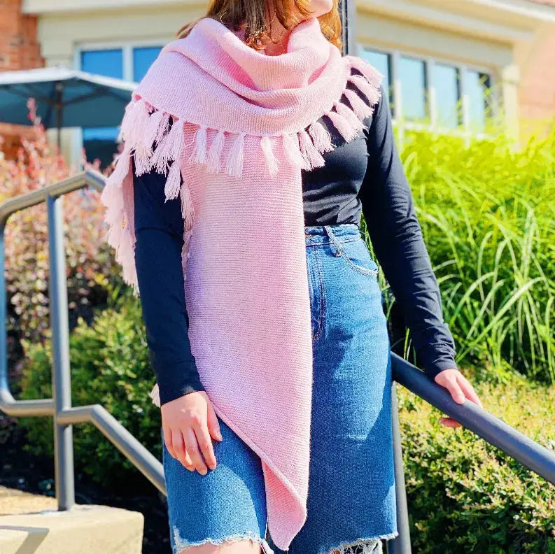 Feminine Fringe Blanket Scarf Ellison+Young