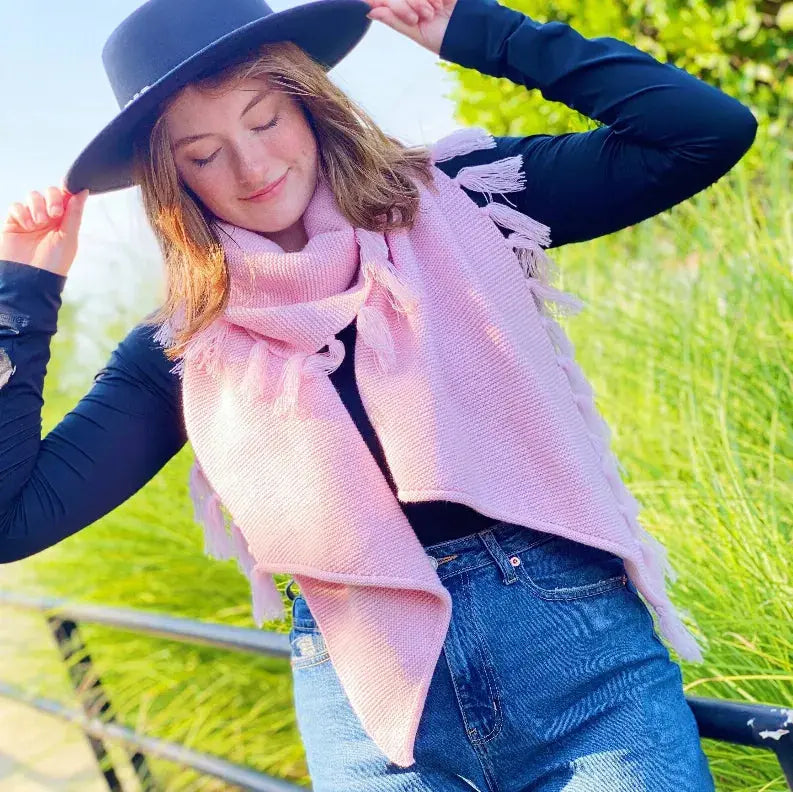 Feminine Fringe Blanket Scarf Ellison+Young