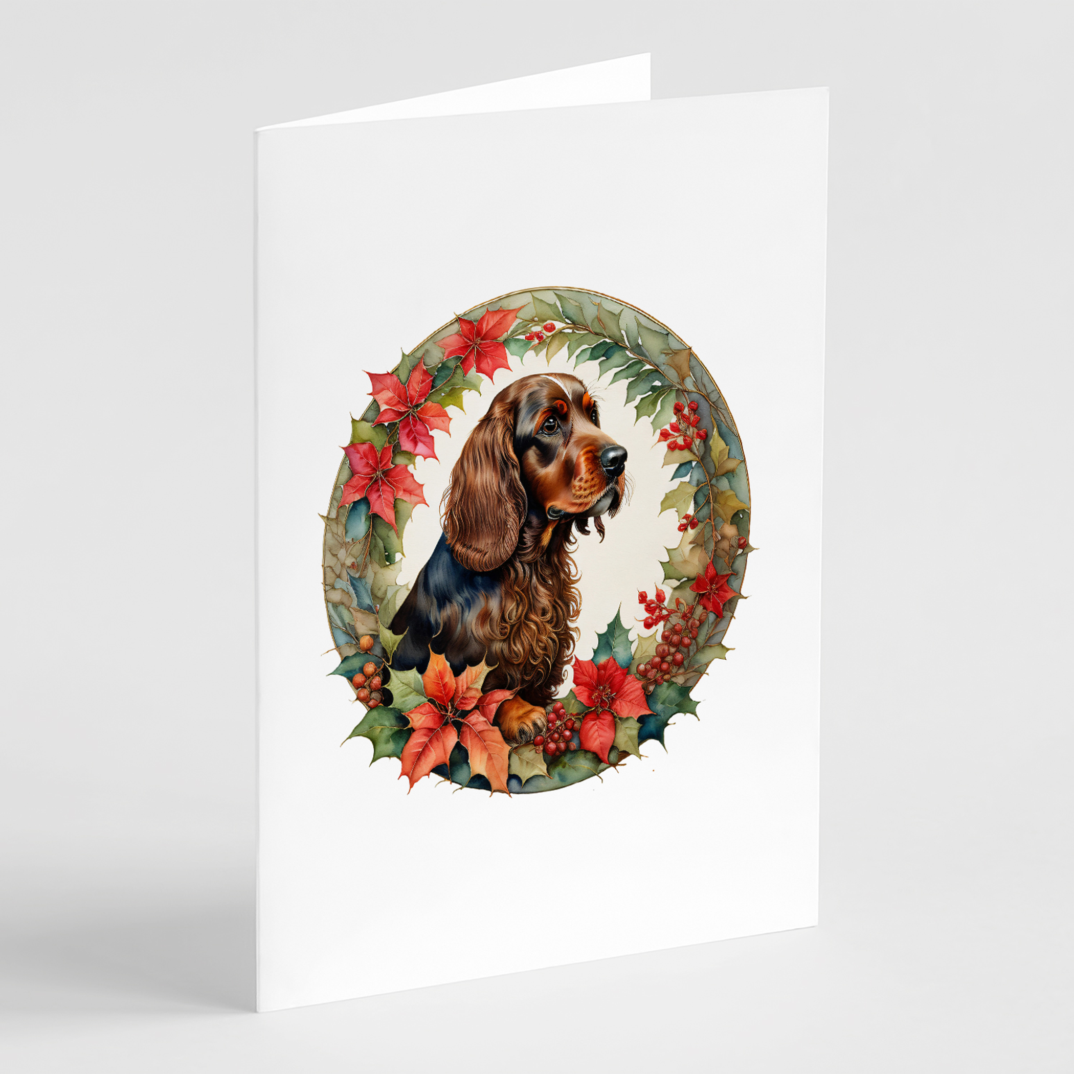 Field Spaniel Christmas Flowers Greeting Cards Pack of 8 Caroline's Treasures