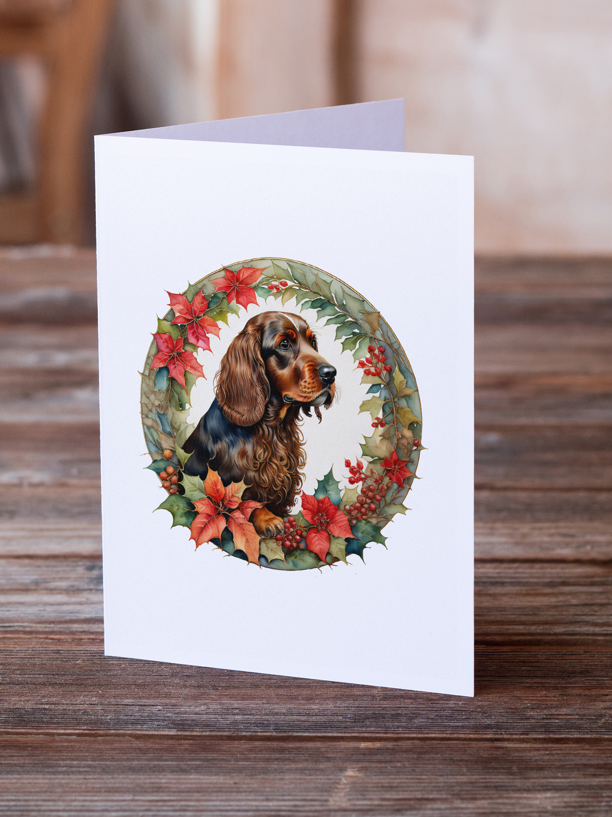 Field Spaniel Christmas Flowers Greeting Cards Pack of 8 Caroline's Treasures