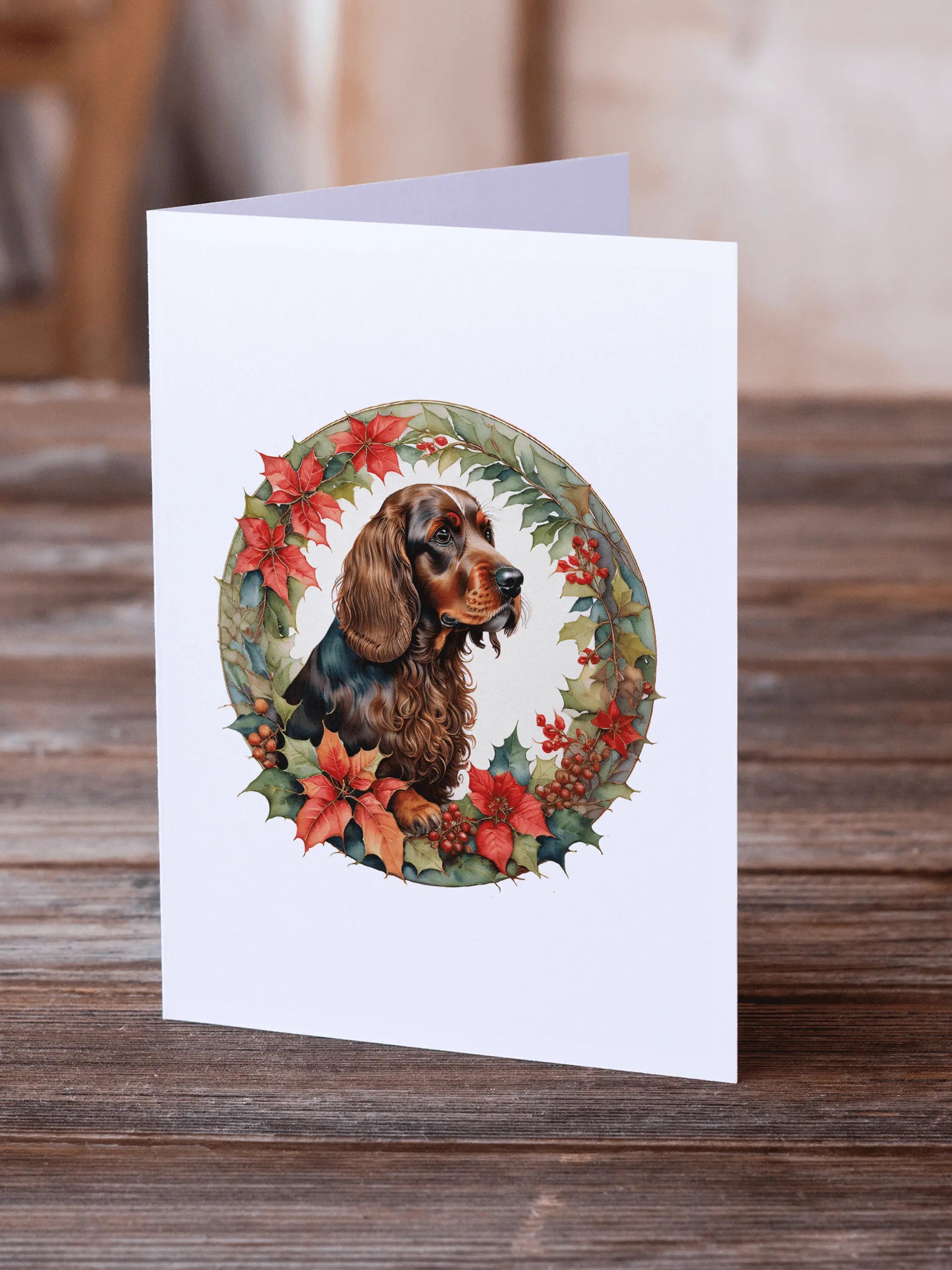 Field Spaniel Christmas Flowers Greeting Cards Pack of 8 Caroline's Treasures