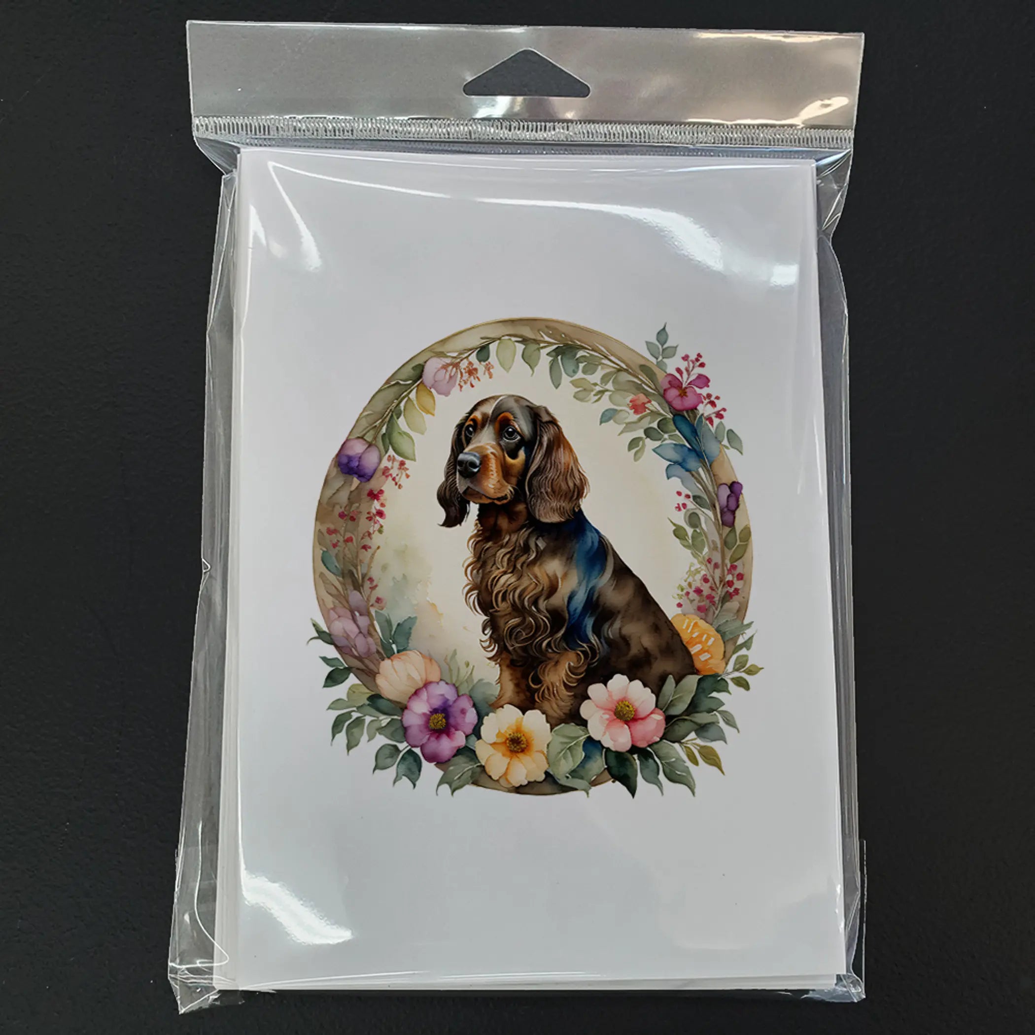 Field Spaniel and Flowers Greeting Cards Pack of 8 Caroline's Treasures