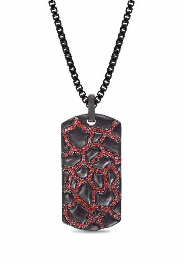 Fiery Ascent Black Rhodium Plated Sterling Silver Textured Tag with Garnets Luv My Jewelry