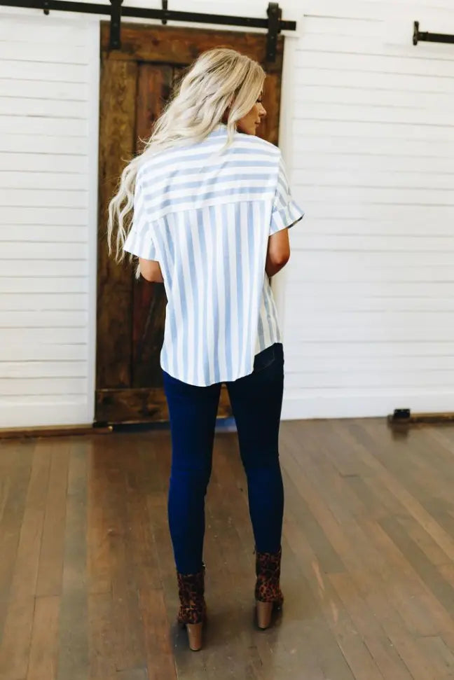 Fine Line Button Down Top Stay Warm in Style