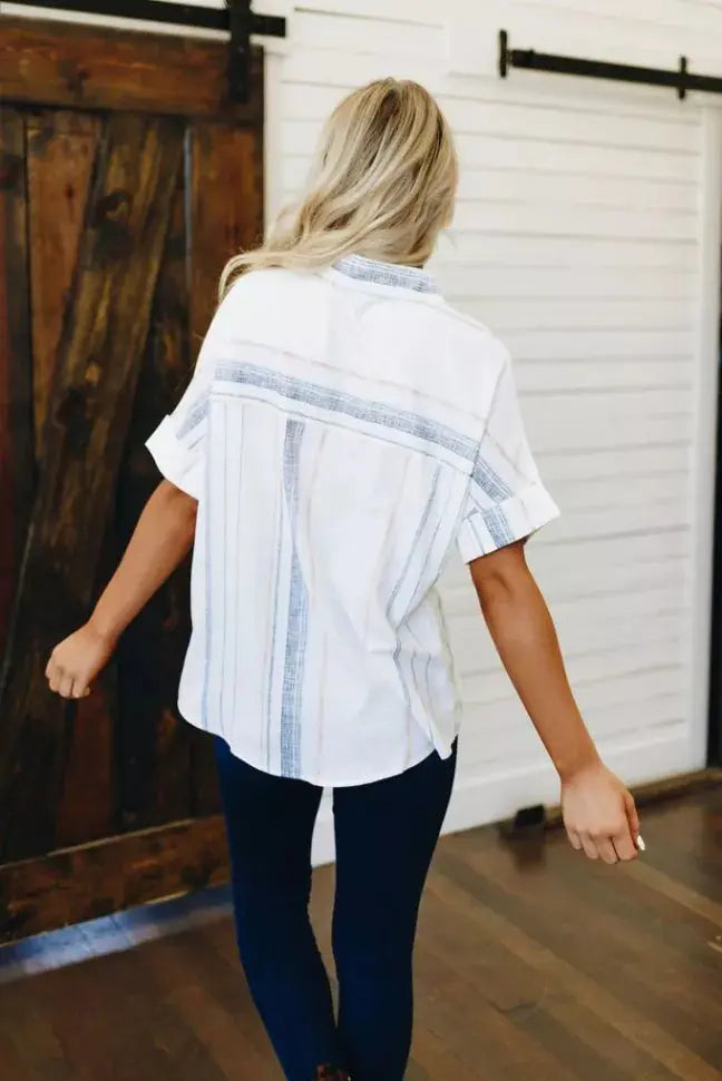 Fine Line Button Down Top Stay Warm in Style