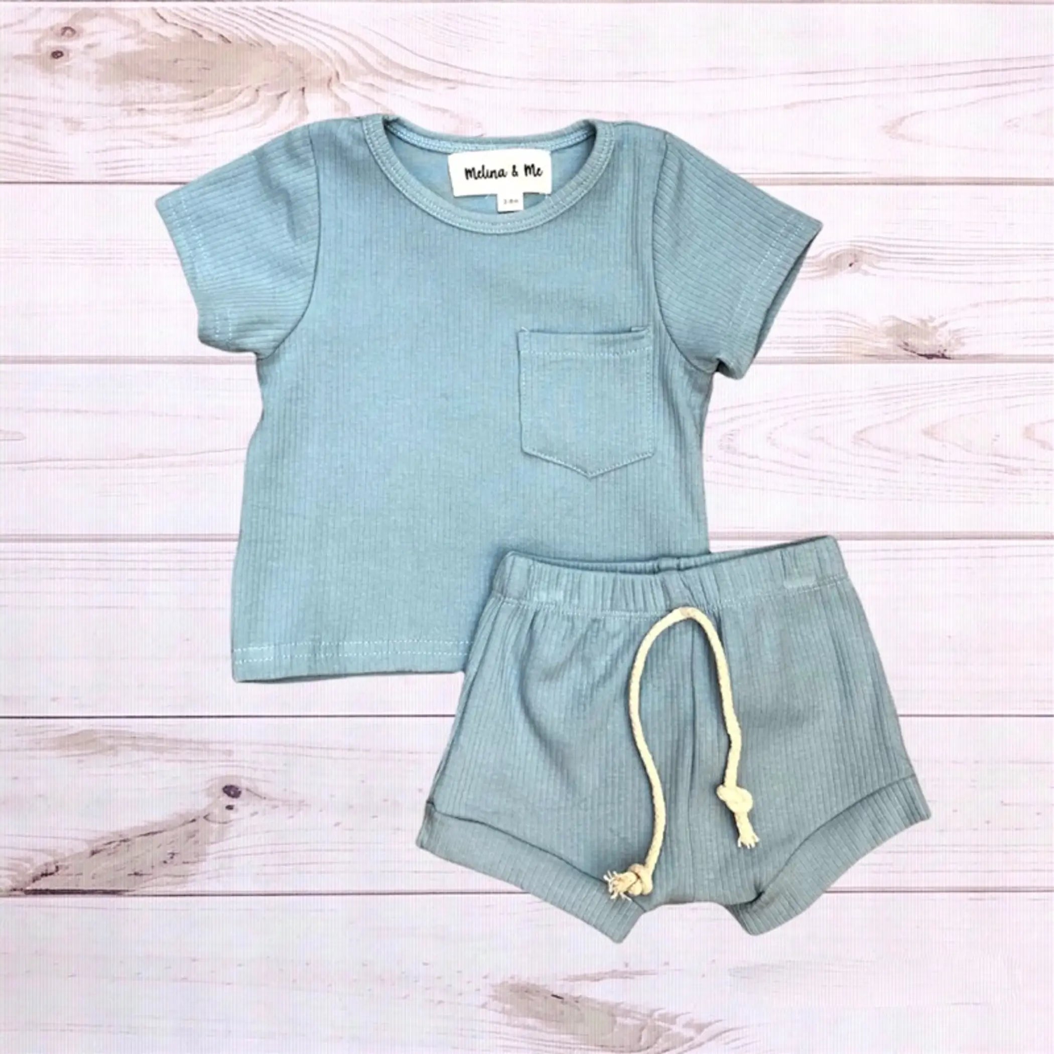 Finn Ribbed Outfit (Baby Blue) Melina & Me