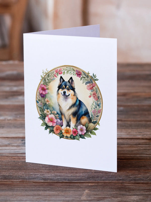 Finnish Lapphund and Flowers Greeting Cards Pack of 8 Caroline's Treasures