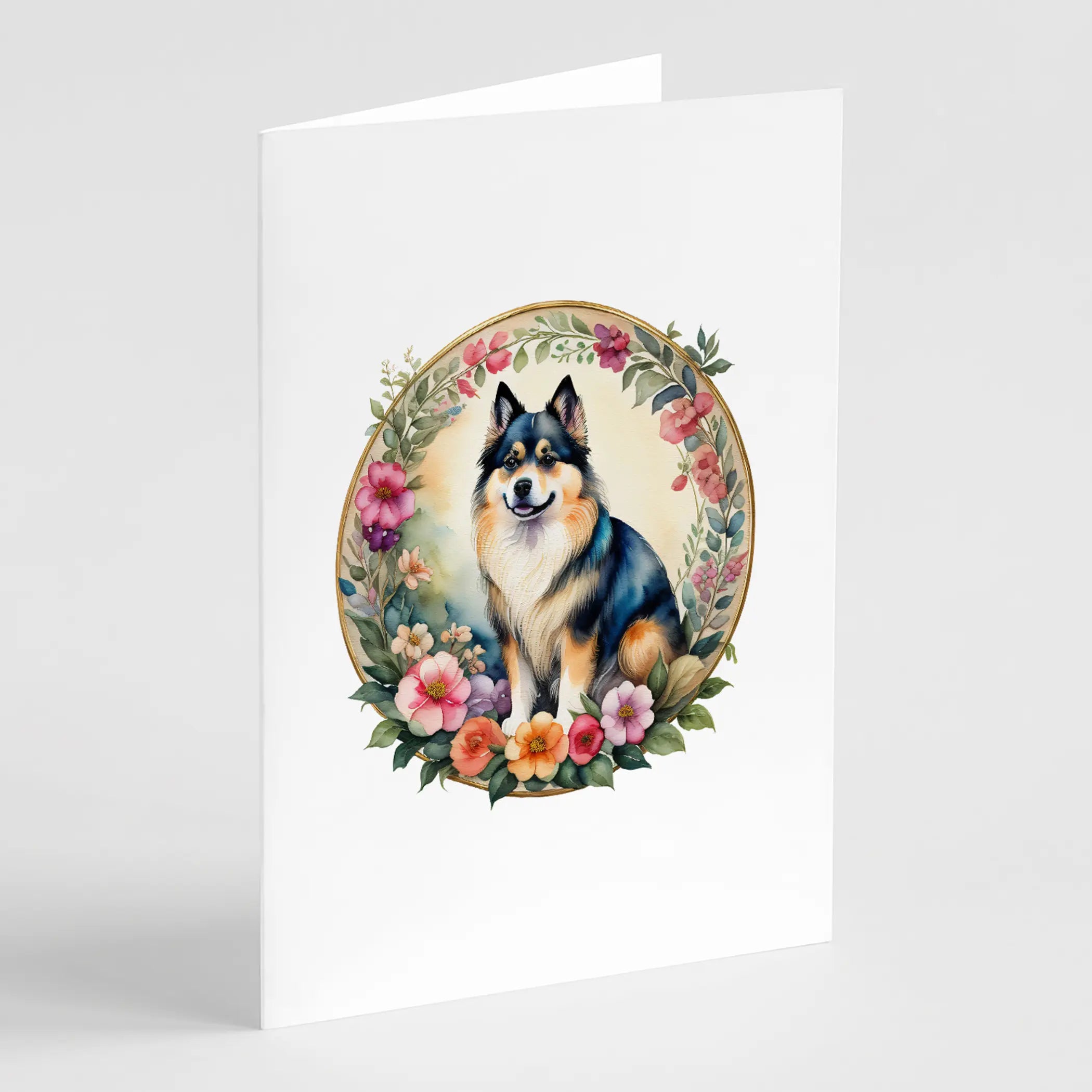 Finnish Lapphund and Flowers Greeting Cards Pack of 8 Caroline's Treasures