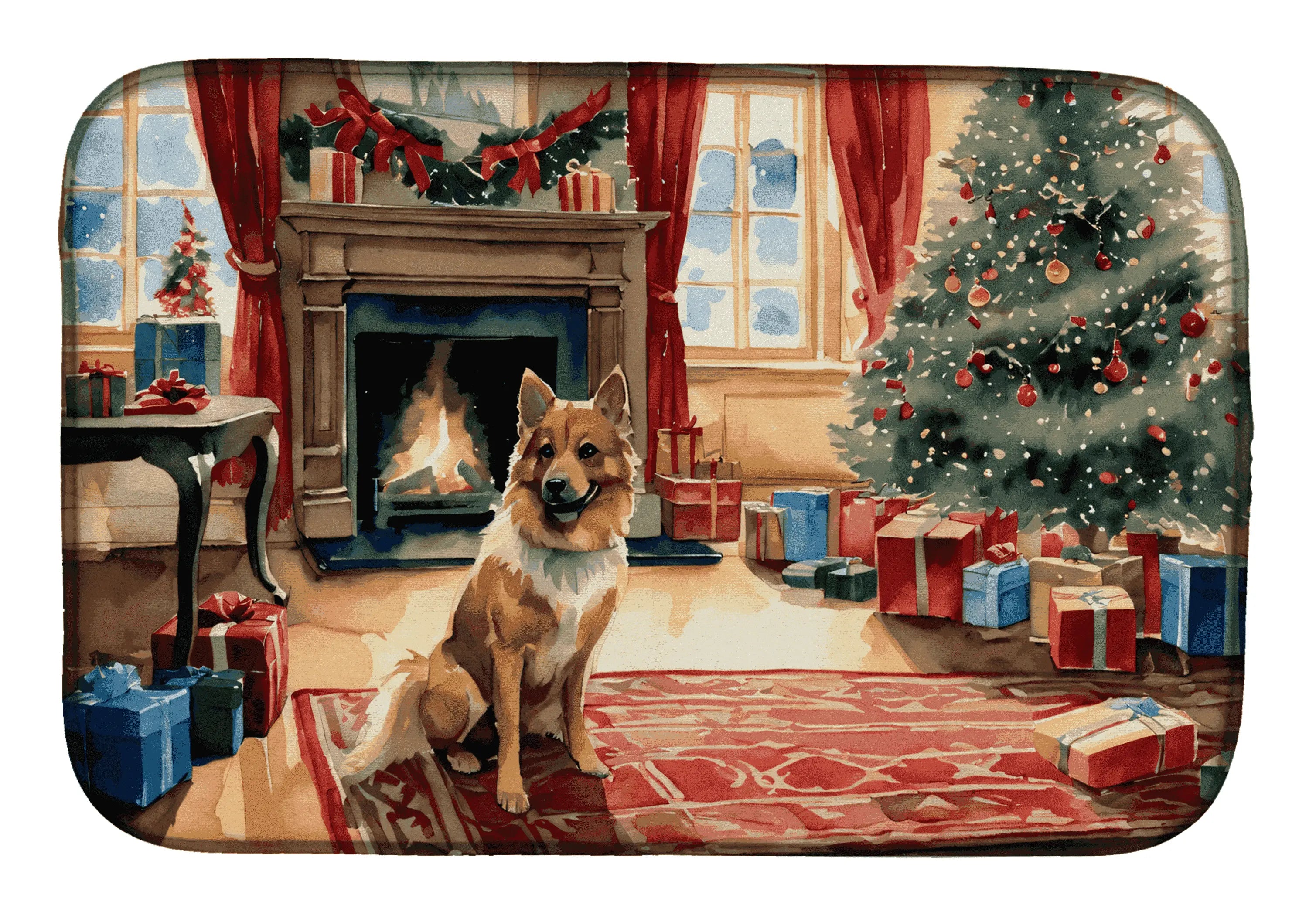 Finnish Spitz Cozy Christmas Dish Drying Mat Caroline's Treasures