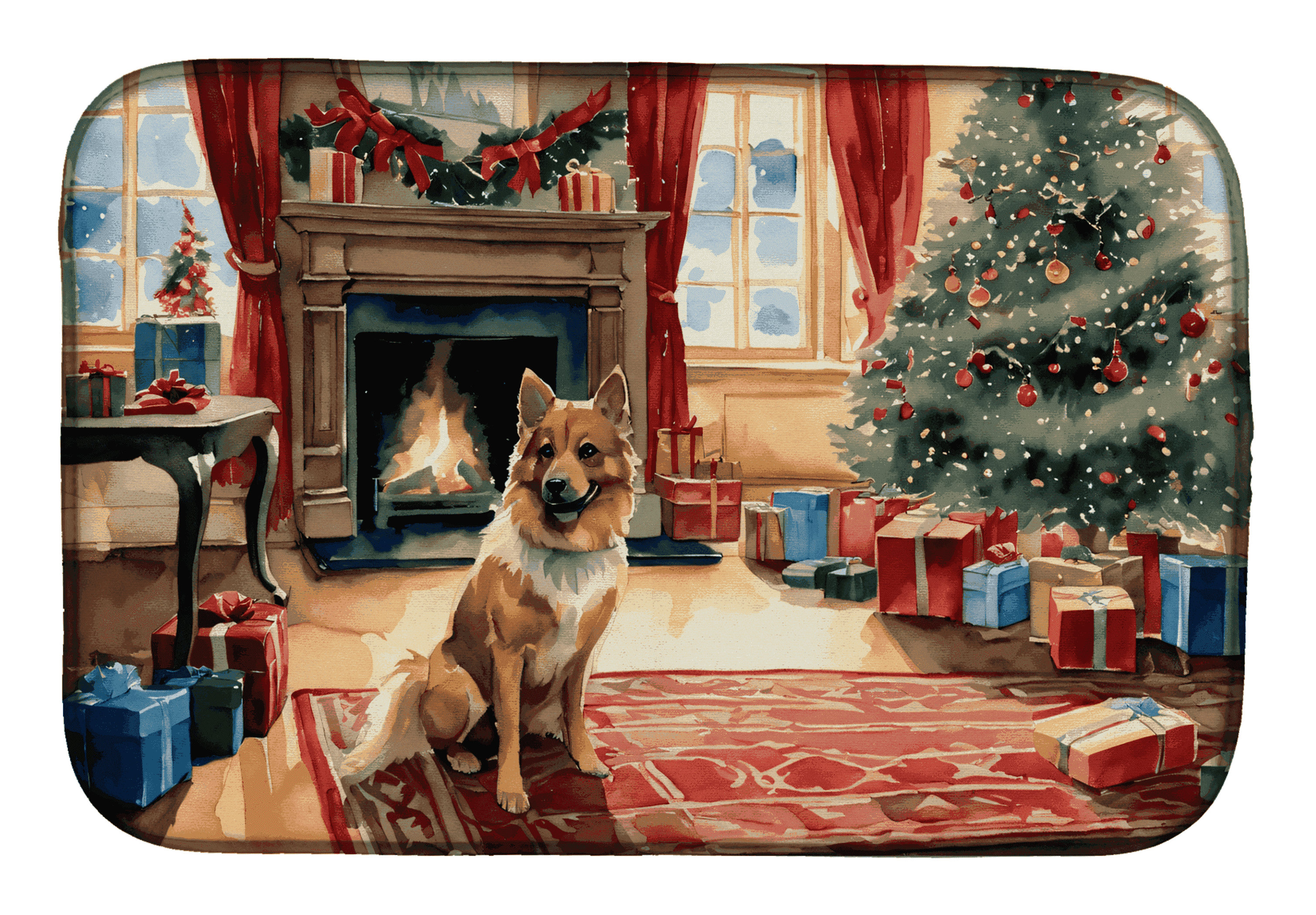 Finnish Spitz Cozy Christmas Dish Drying Mat Caroline's Treasures