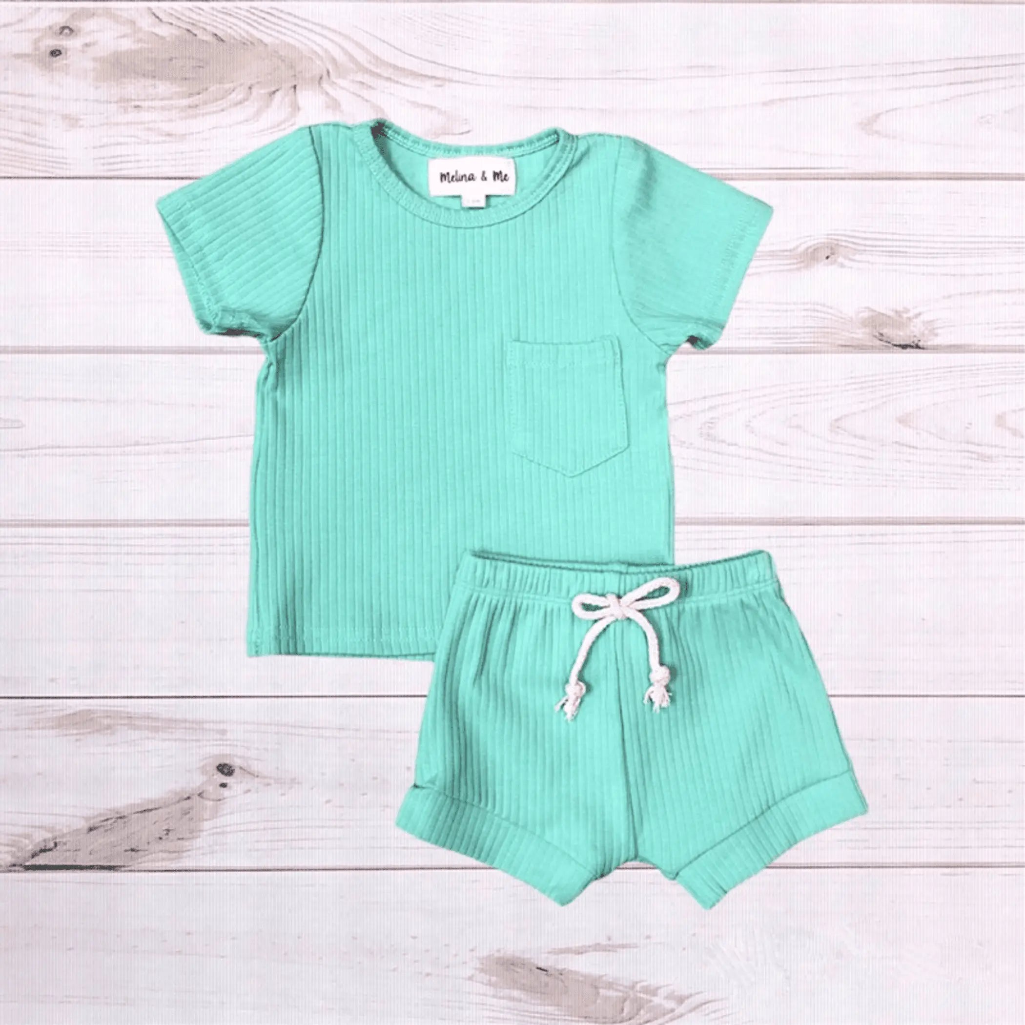 Finnley Ribbed Outfit (Turquoise) Melina & Me