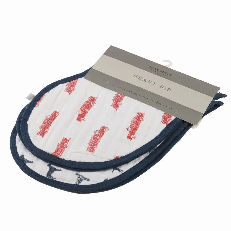 Fire Truck and Dalmatian Heart Bibs; Cotton Newcastle Classics