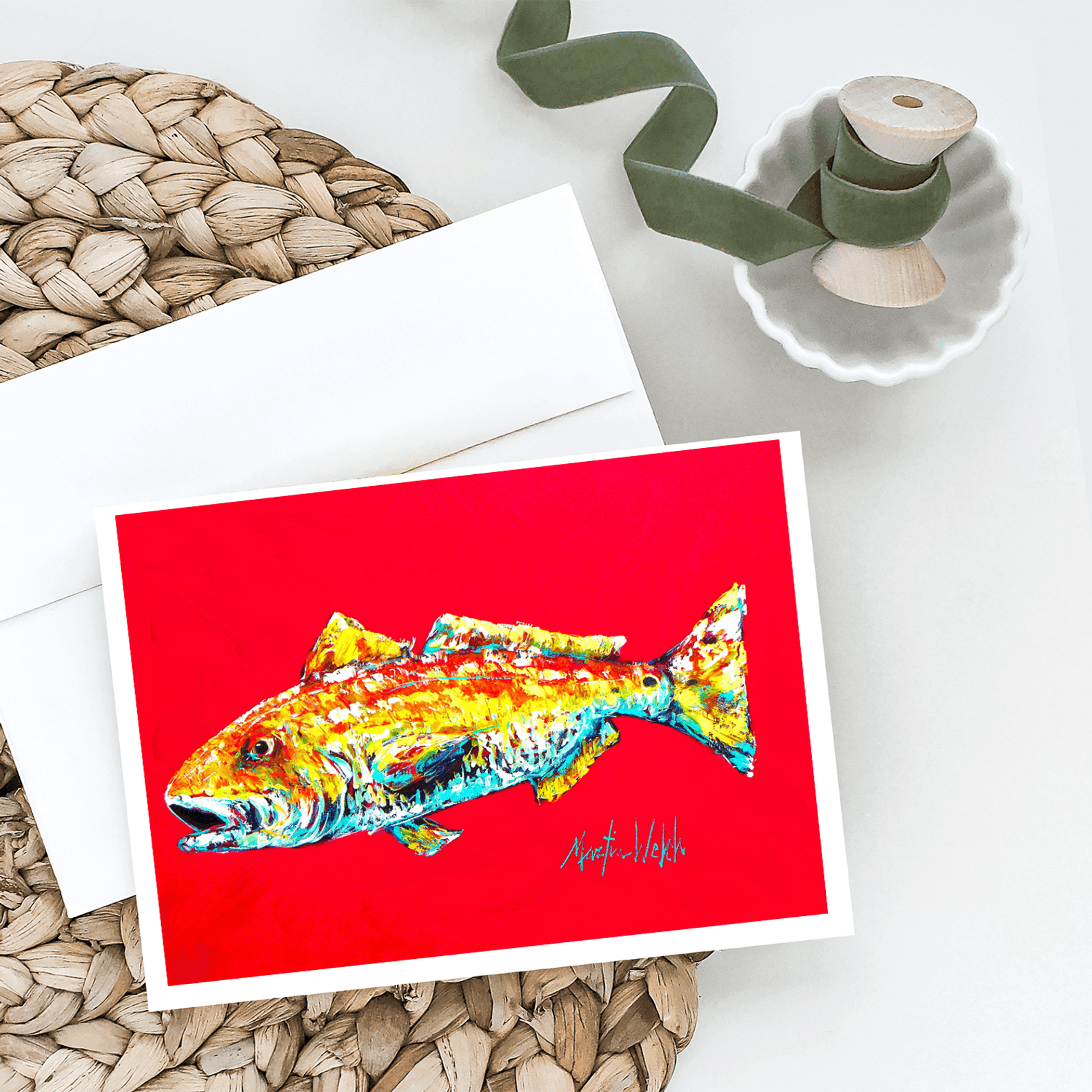 Fish - Red Fish Alphonzo Greeting Cards Pack of 8 Caroline's Treasures